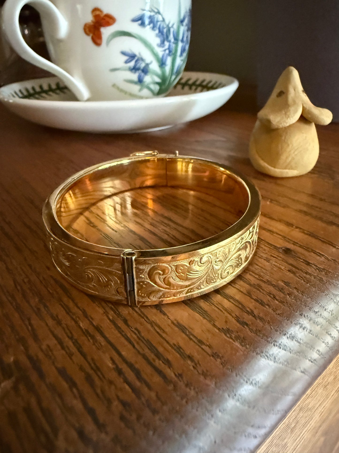 French Vintage to Antique FLORAL Gold Filled Bracelet Hinged Bangle
