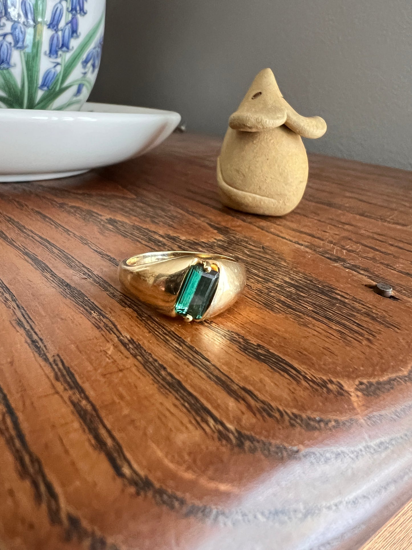 Angled Green TOURMALINE Geometric Gypsy Band Ring French Vintage 18k Gold Unisex