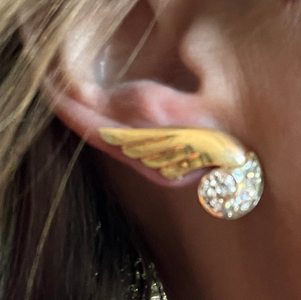 WINGED Fabulous 1 Carat 1 Ctw. Art Deco French Old Mine Cut DIAMOND Earrings 18k Gold Figural Swirl Antique Vintage Climber Crawler Chunky Retro