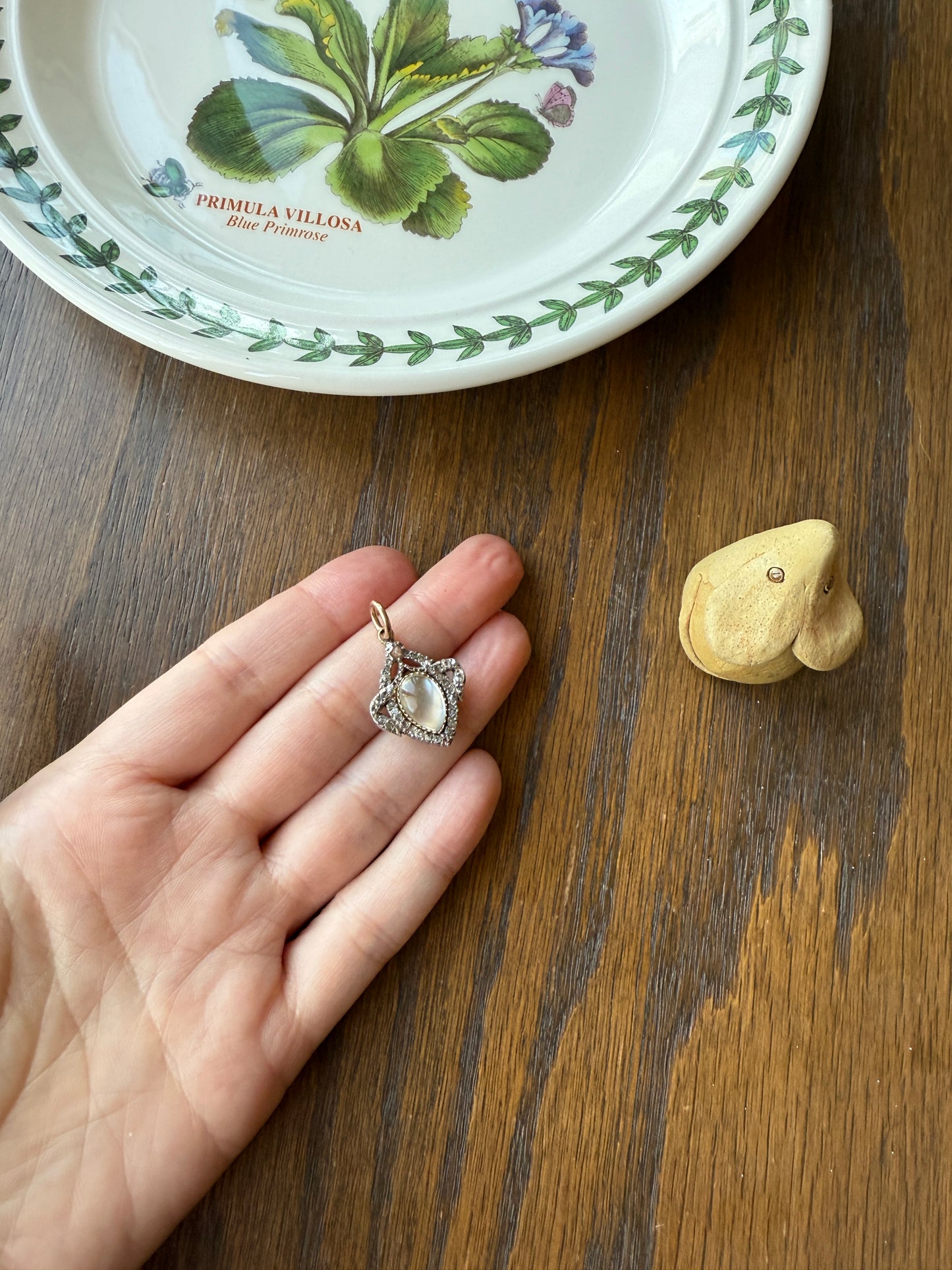 GEORGIAN Antique Bowed HEART Garland Halo Locket Back Pendant 10k Gold Silver Moonstone Rose Cut DIAMOND Magnifier Gift Figural