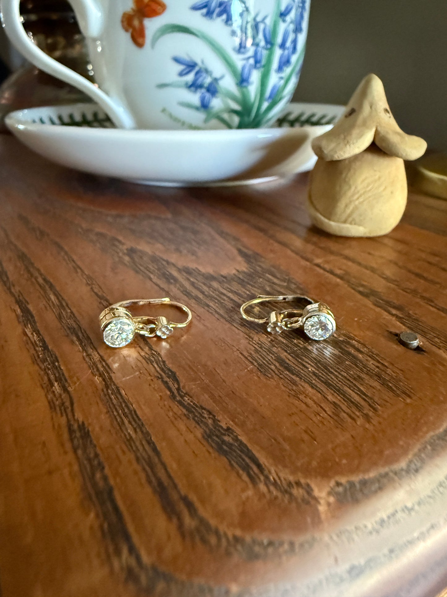 FRENCH Vintage 18k GOLD .75 Carat Tdw Transitional Cut Diamond Earrings Dangle Dormeuse Gift Belle Epoque Bridal Something Old Bezel Set