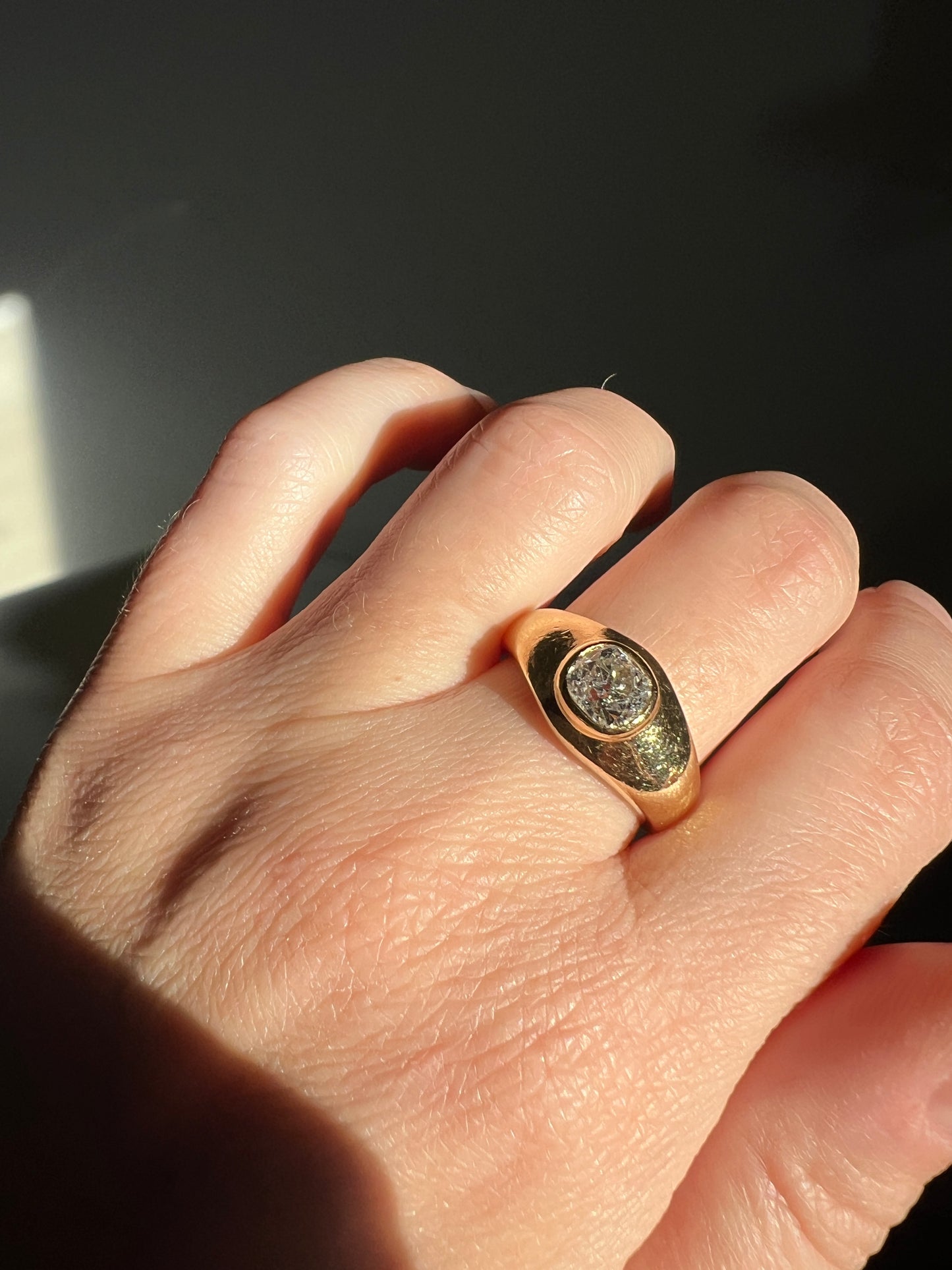 Chunky 1 Carat Antique Old Mine Cut DIAMOND Ring French 6.6g 18k Gold Gypsy Band Solitaire Unisex Man or