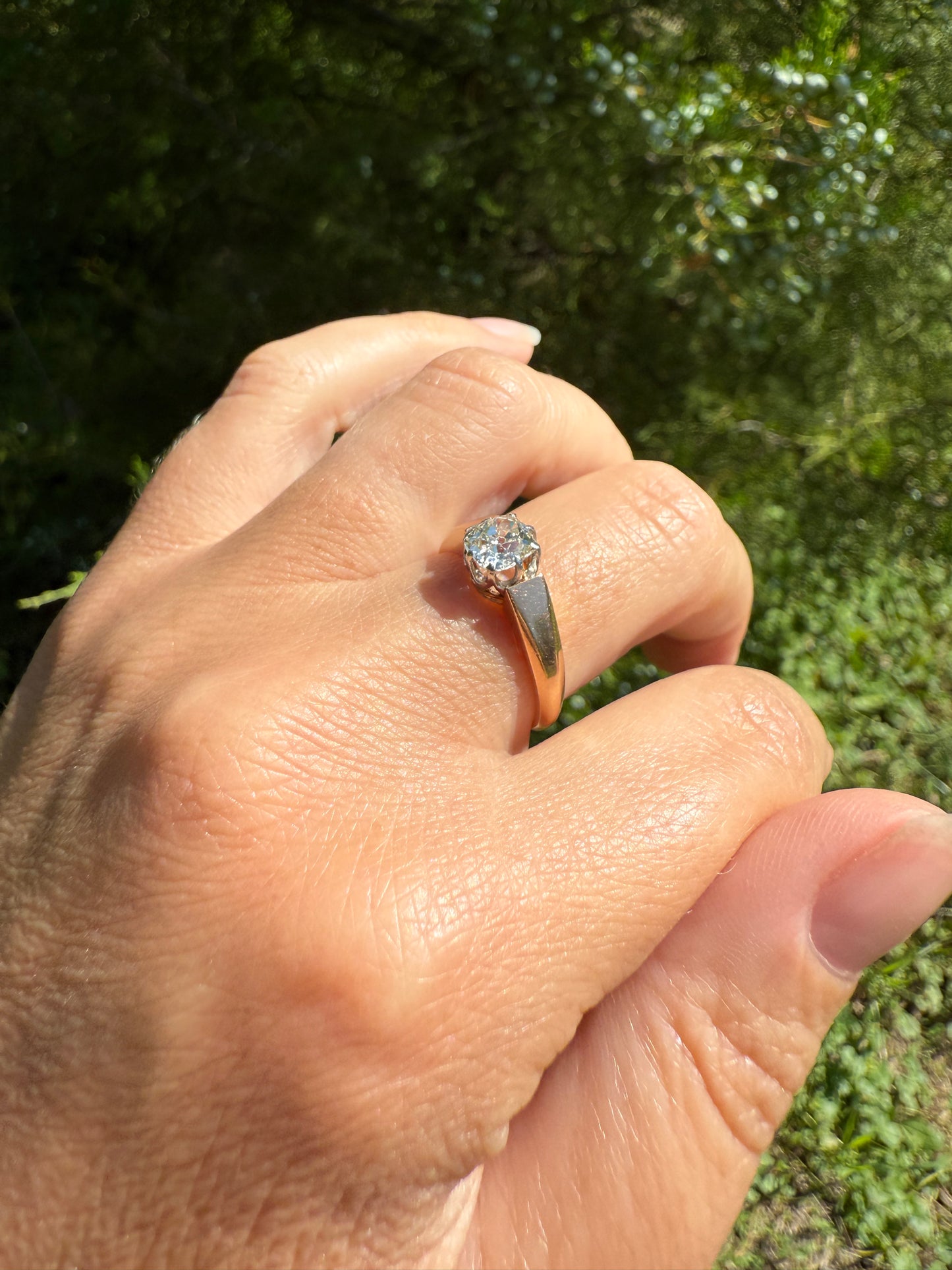 Classic Antique .75 Carat Eye Clean Old Mine Cut Diamond 18k Rosy Gold French Victorian Engagement Ring Solitaire Band Stacker