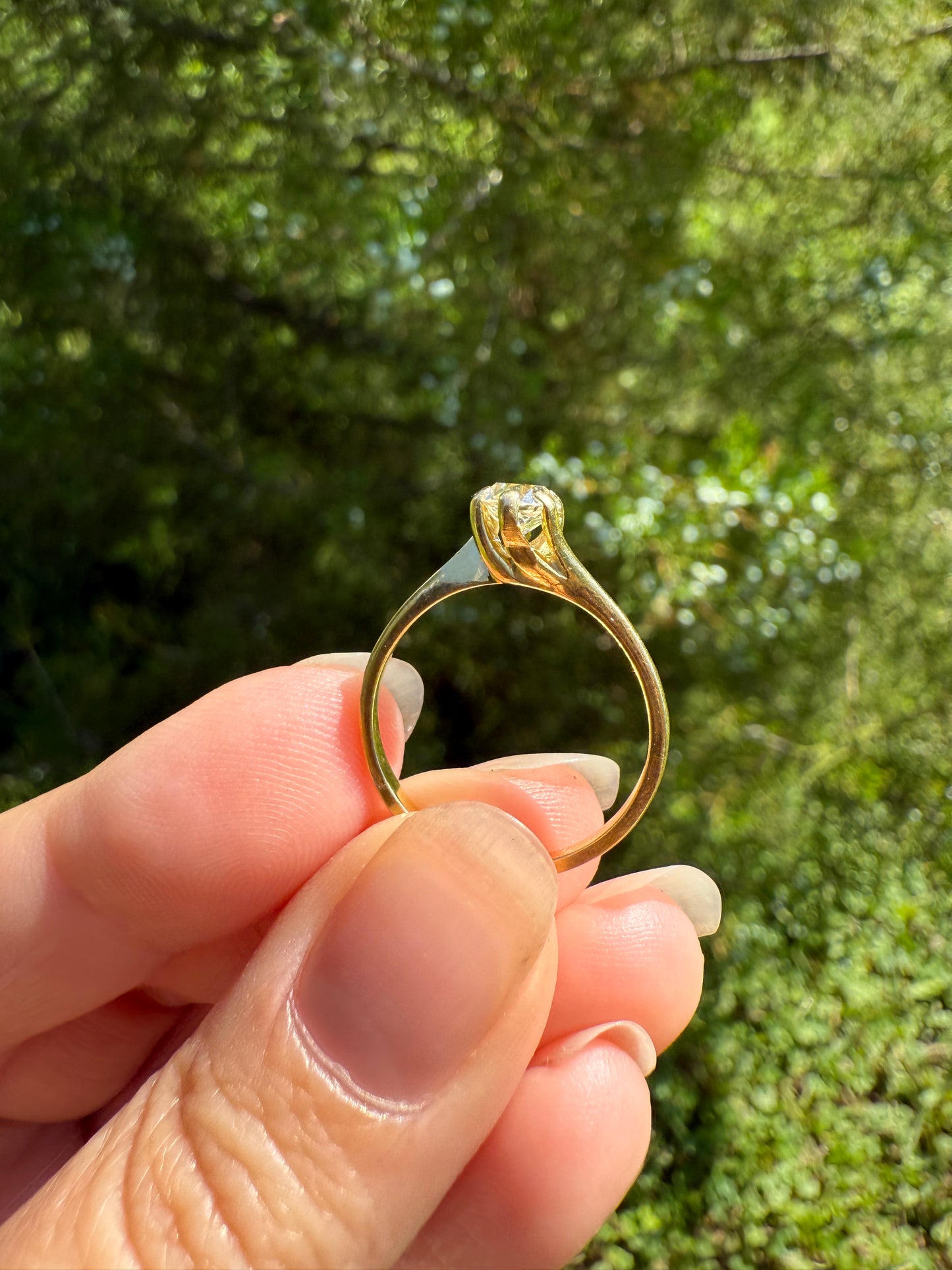 Antique .5 Carat Eye Clean Old Mine Cut Diamond 18k Gold French Swirl Setting Engagement Ring Solitaire