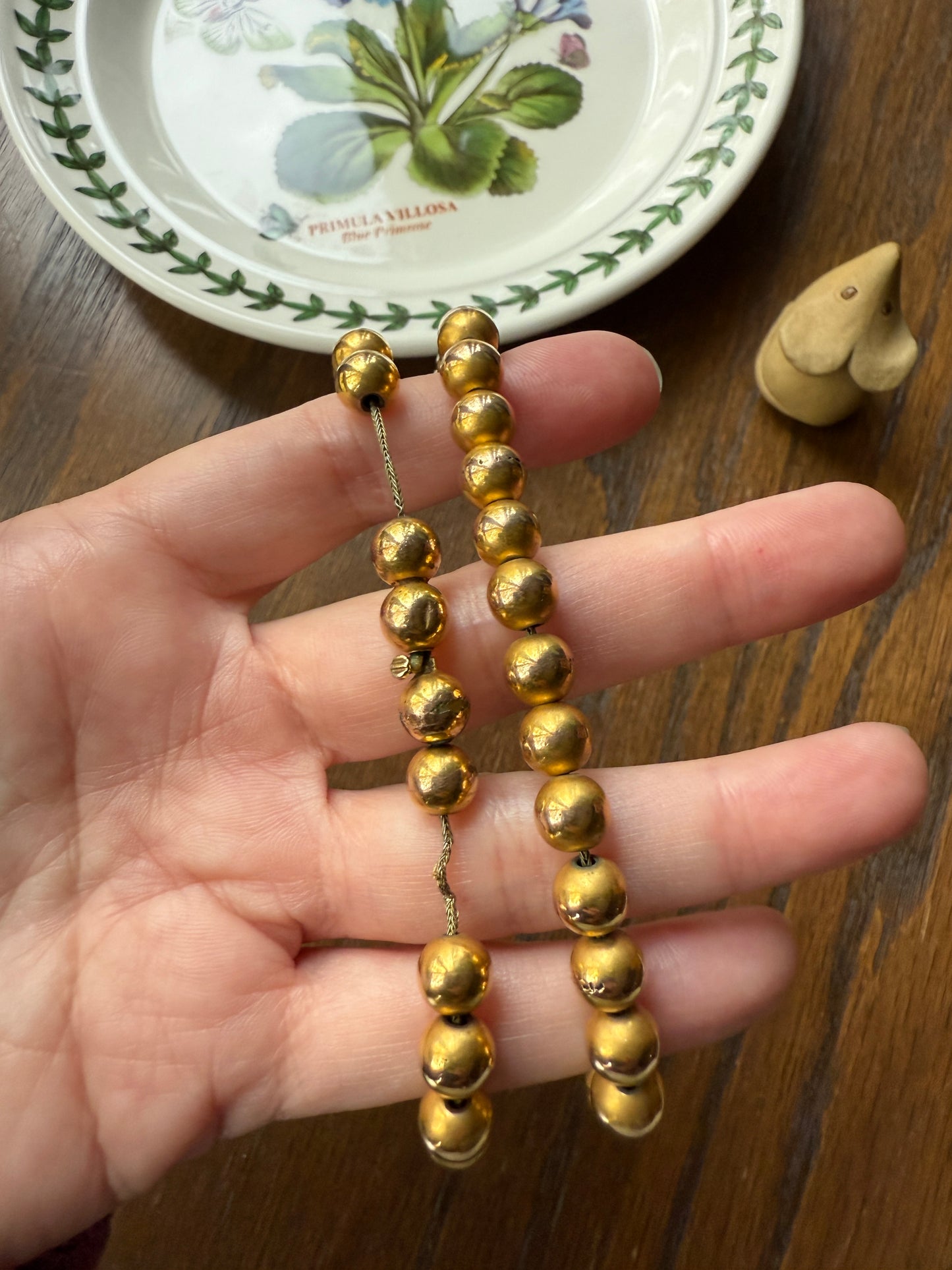Antique Gold Fill BEAD Chain Necklace GF Pearl 16" Short Choker