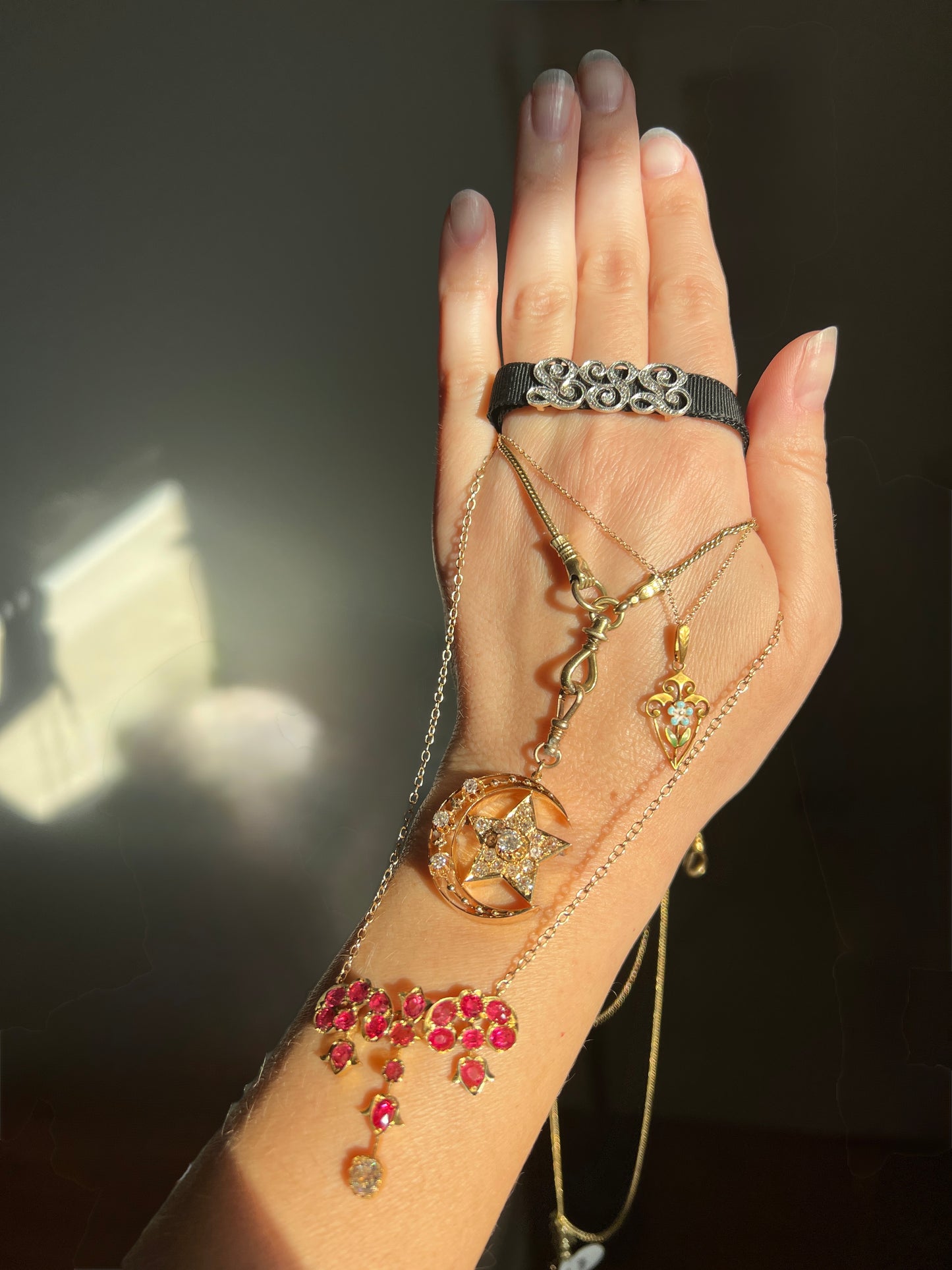 MOON STAR 1.5 Carat ANTIQUE Old Mine Cut Diamond Crescent Pendant 14k Gold 10k Dog Clip Victorian Figural Ball Rivet