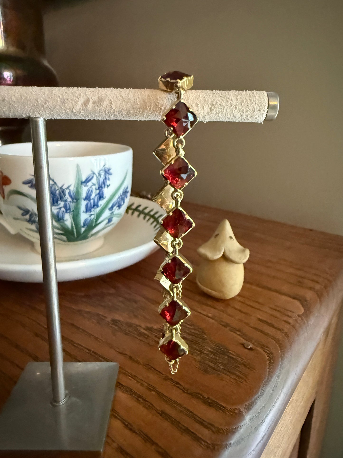 Vintage French Perpignan GARNET Riviere Eternity Bracelet 18k Gold Unique Square Bezel Set Rose Cut Closed Back Glowing Red Riviera