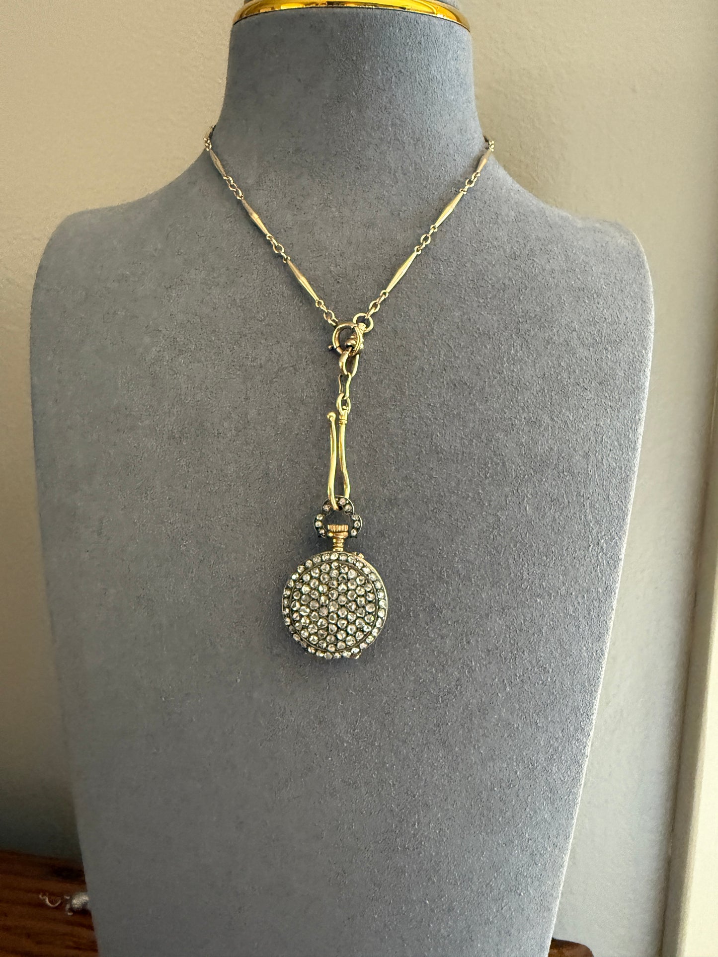 ENTIRELY DIAMOND Encrusted French VICTORIAN Era Chunky Rose Cut Diamond Antique 18k Gold Silver Pocket Watch Case Pendant Locket Rare Gift