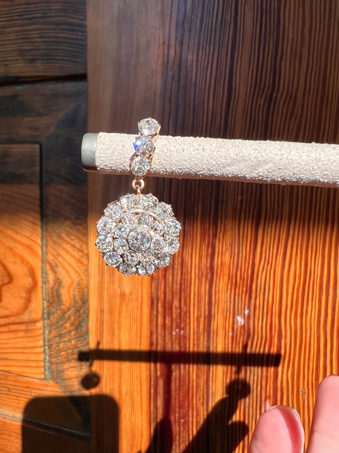 XL Antique 4 1/3 Carat Old Mine DIAMOND Cluster Dangle Earrings 18k Gold ViCTORIAN Bullseye Halo Drops