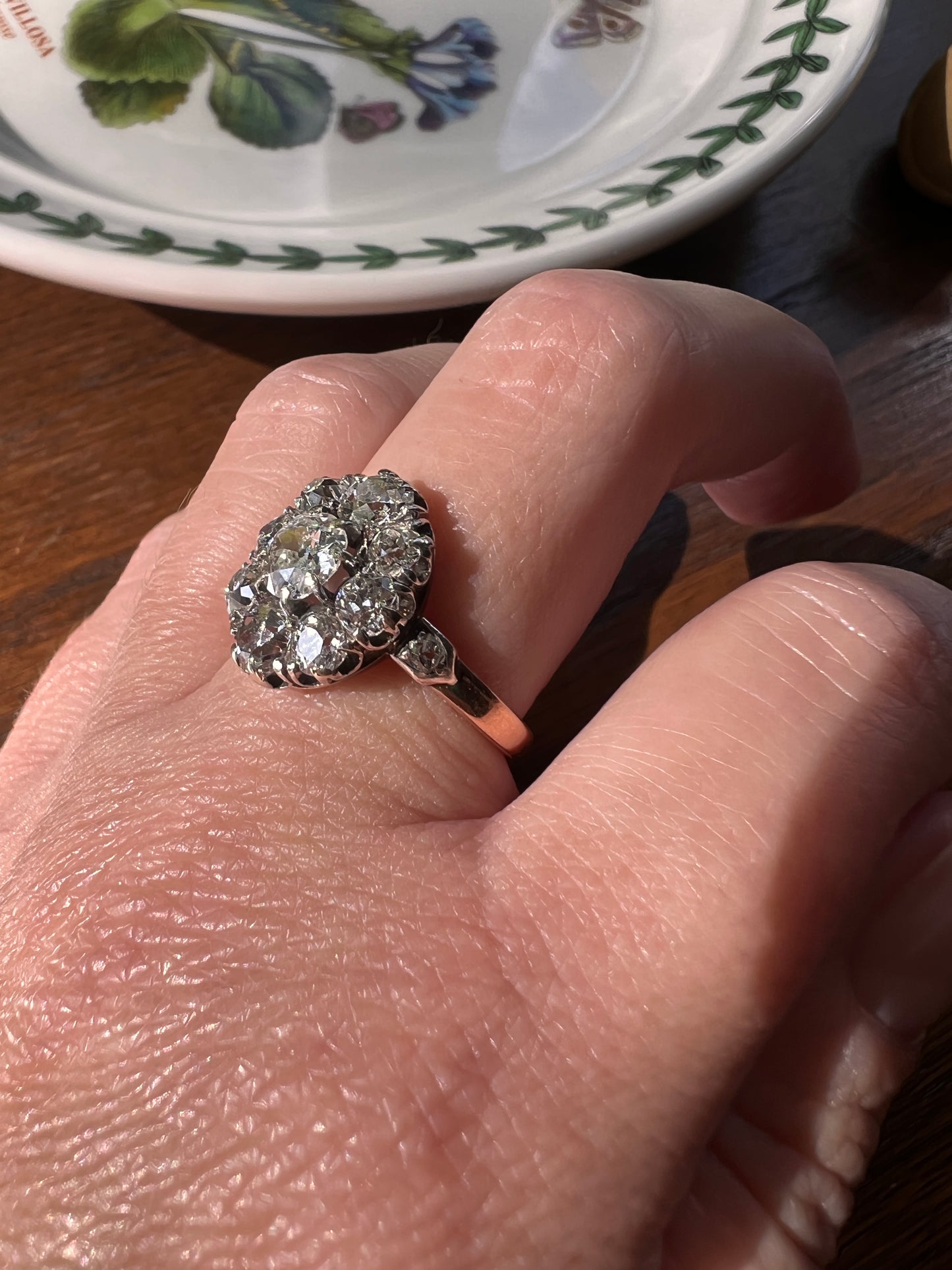 My Best ANTIQUE 2.15 Carat 11 Old Mine Cut DIAMOND Daisy Cluster Ring 18k Rose Gold & PLATiNUM Belle Epoque Oval
