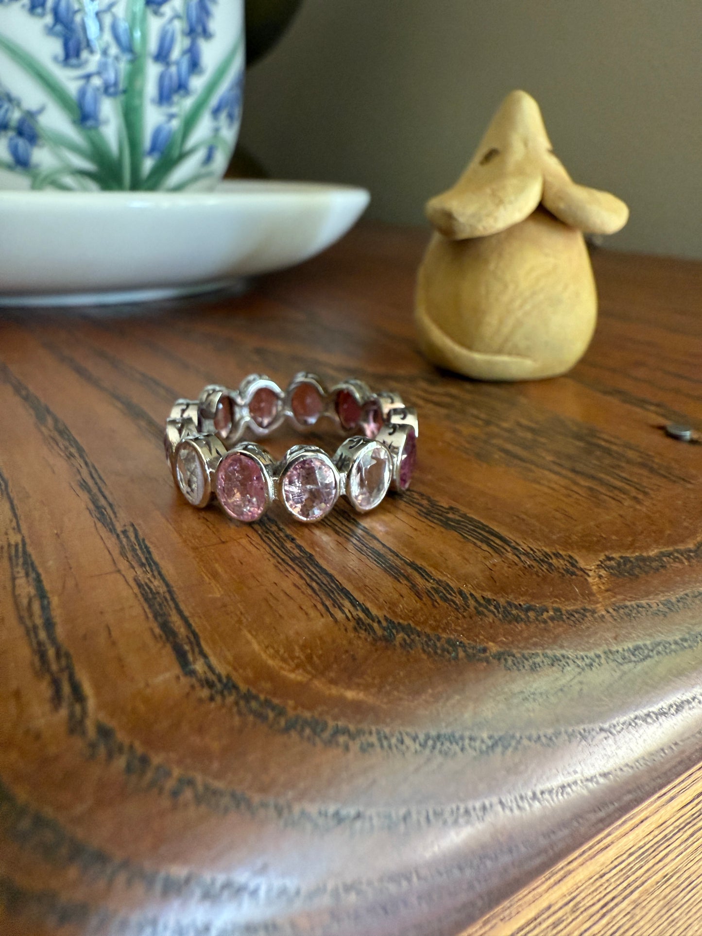 PINK TOURMALINE 5 Carats Natural French Vintage ETERNITY Ring 14k White Gold Wide Band Oval Pale Dusty Rose Light Dark Hue Chunky Stacker