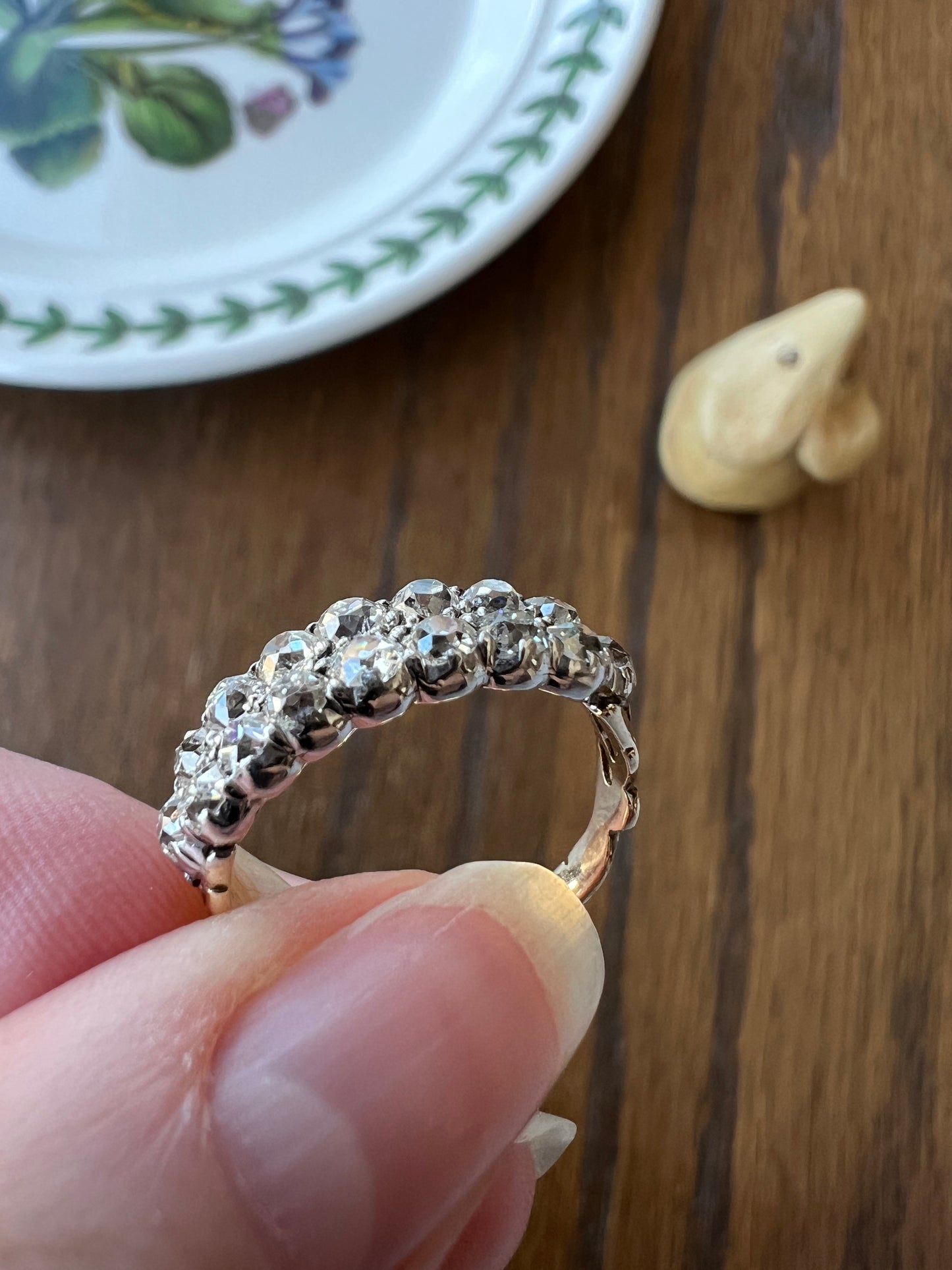 Antique 1.25 Carat Chunky Old Mine Cut DIAMOND Victorian 14k Gold Silver Double Row Ring Collet Set Band Romantic Gift Stacker 1.25ctw OMC