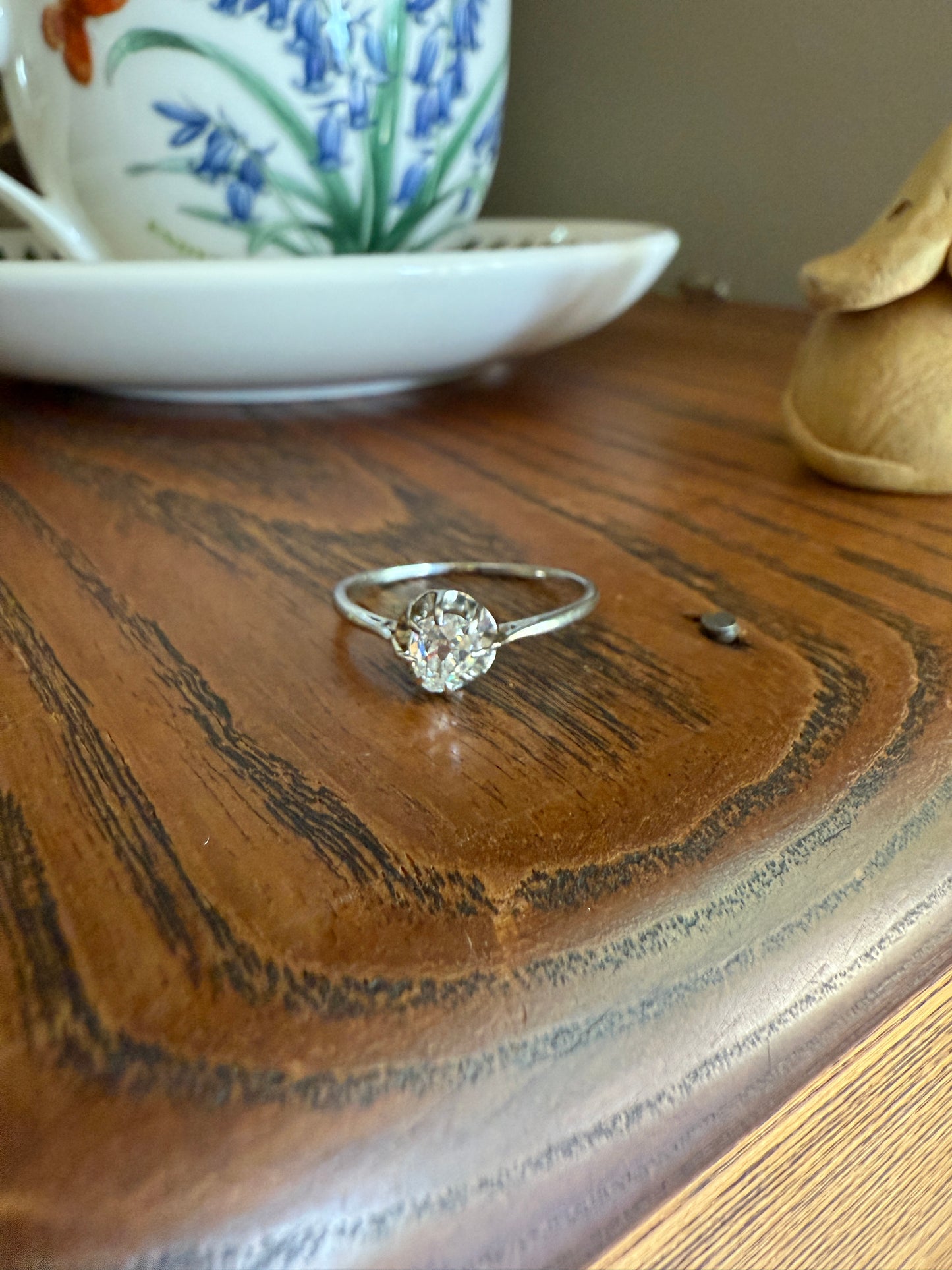 PEAR Old Mine Cut DIAMOND .5 Carat Antique Solitiare Ring French Platinum Skinny Band Buttercup Daily Wear Engagement Setting OmC