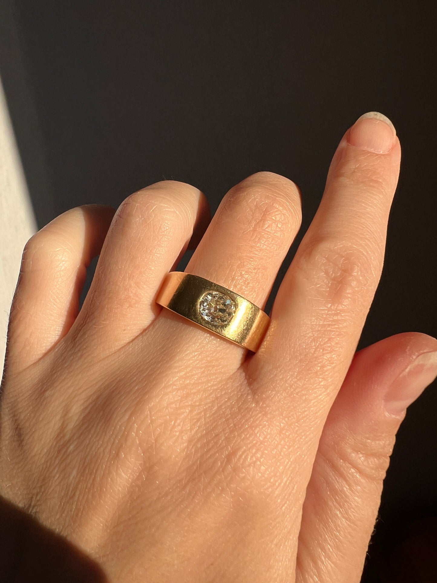 HEAVY .8 Carat Antique Eye Clean Old Mine Cut DIAMOND French Vintage 13g 18k Gold Gypsy Band Ring Solitaire Gift Stacker Chunky Unisex Man