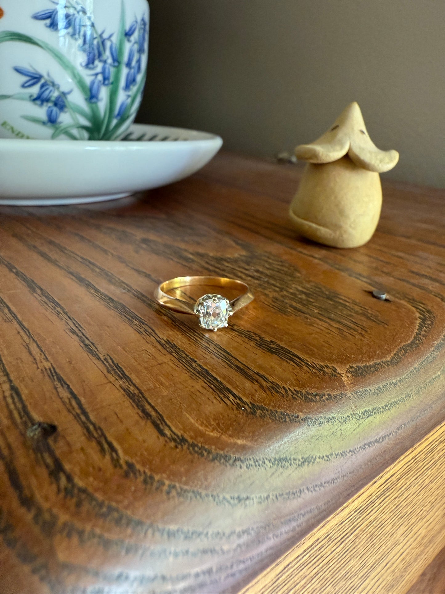Antique Eye Clean .65 Carat Elongated Old Mine Cut DIAMOND French Solitaire Engagement Ring Stacker 18k Gold Wedding Prong Set OMC Gift