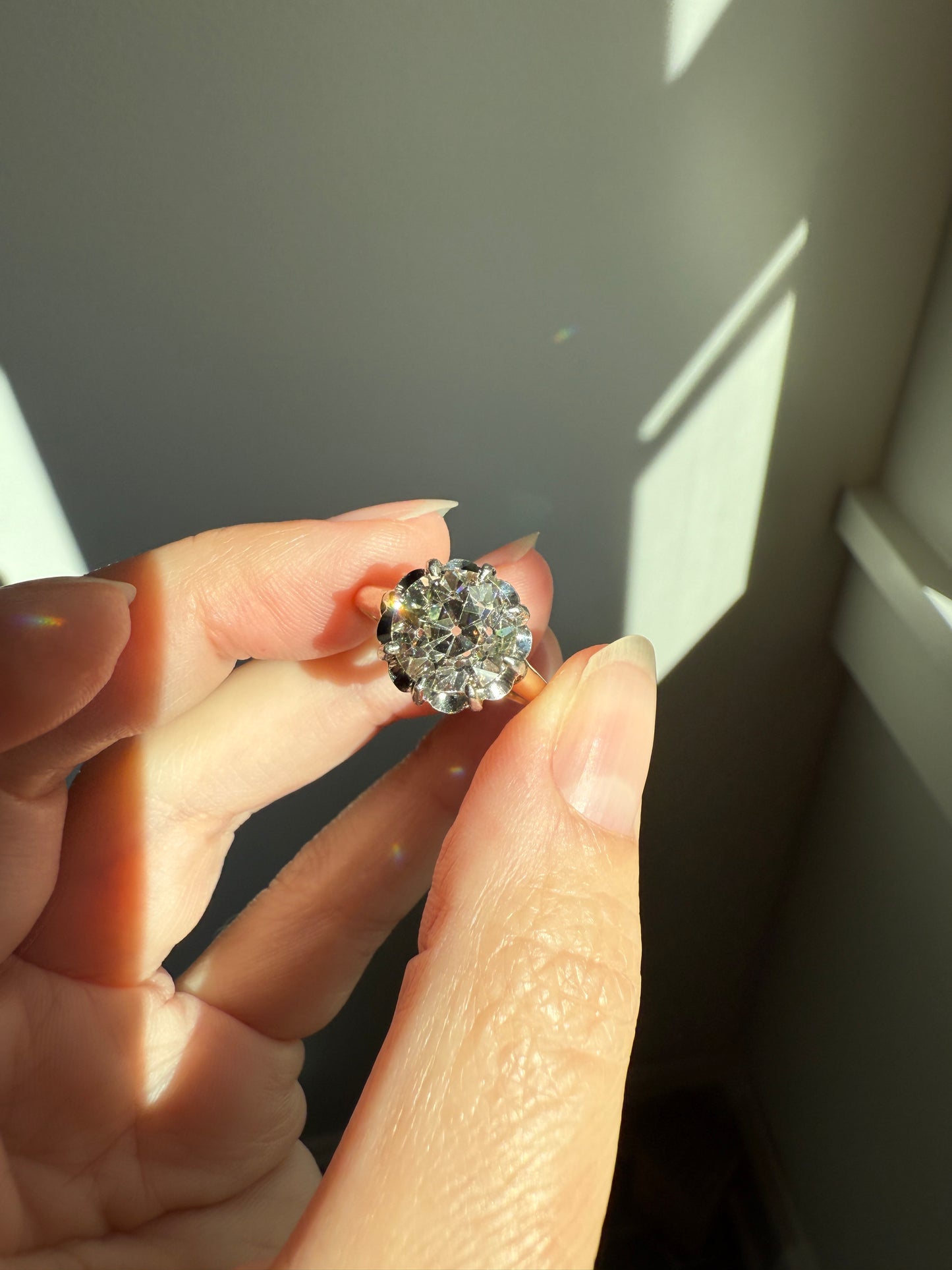 Special French Original Antique 3.5 CARAT Old European Cut DIAMOND Eye Clean Solitaire Engagement Ring 18k Rosy Gold Platinum Fiery OEC