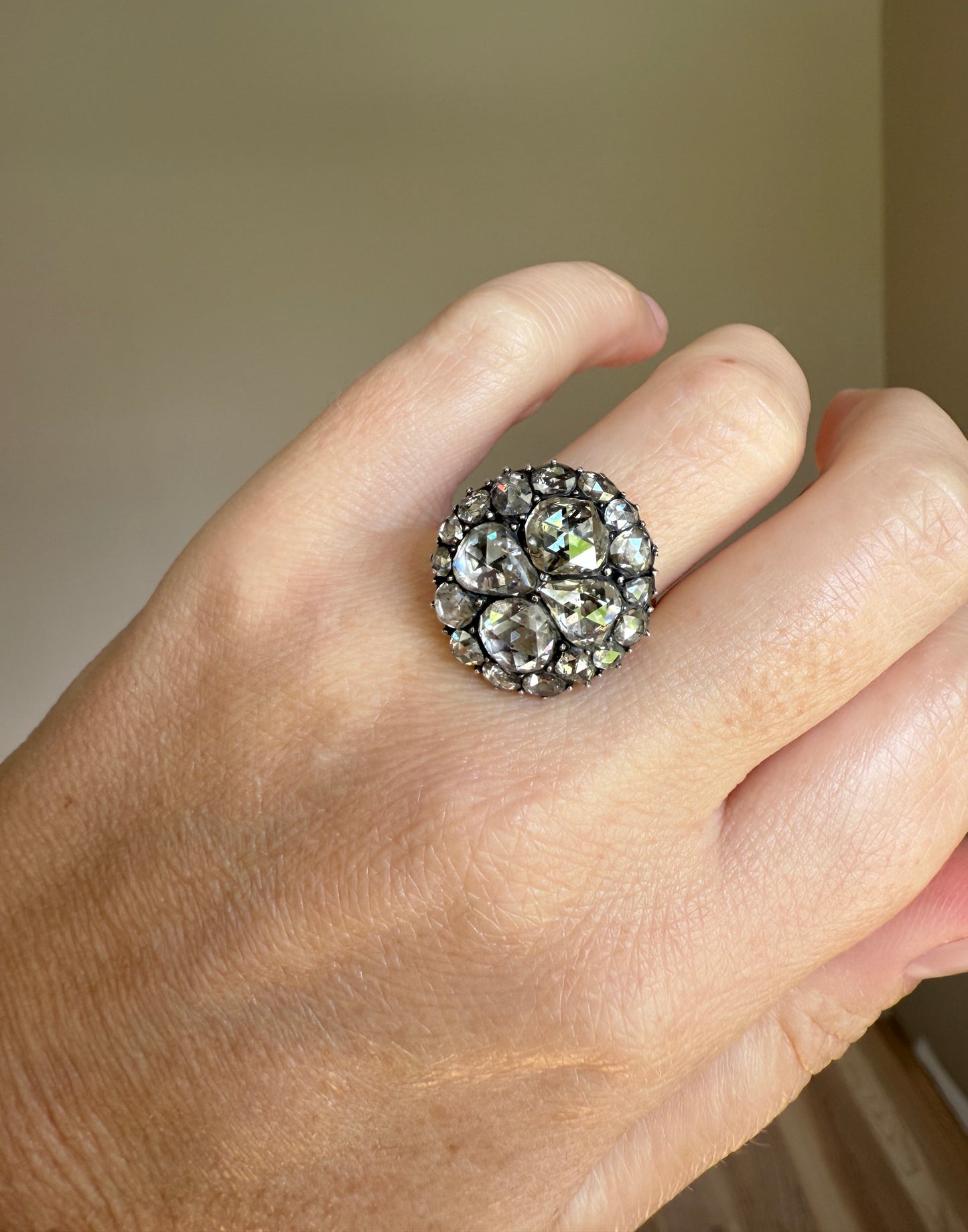 Stunning Antique 6 Carat Scale Dutch Rose Cut DIAMOND 14k Gold Silver Cluster Chunky Pear Stacker Rare Bauble