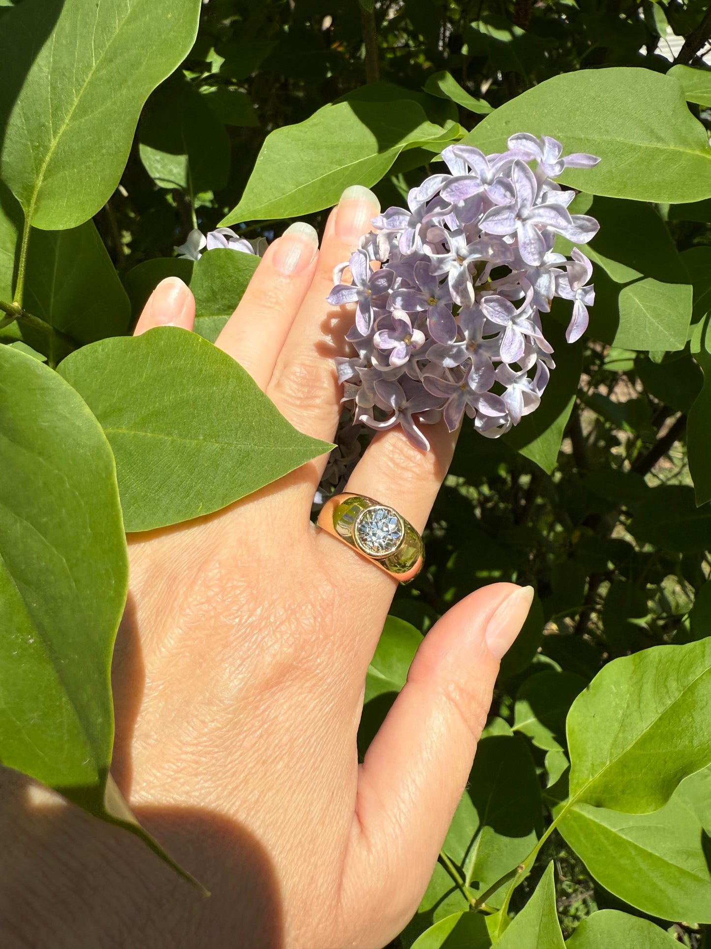 Eye Clean 2.3 Carat Old Mine Cut DIAMOND Antique Stone 18k Gold Vintage Unisex Gypsy Ring Solitaire Chunky Wide Band