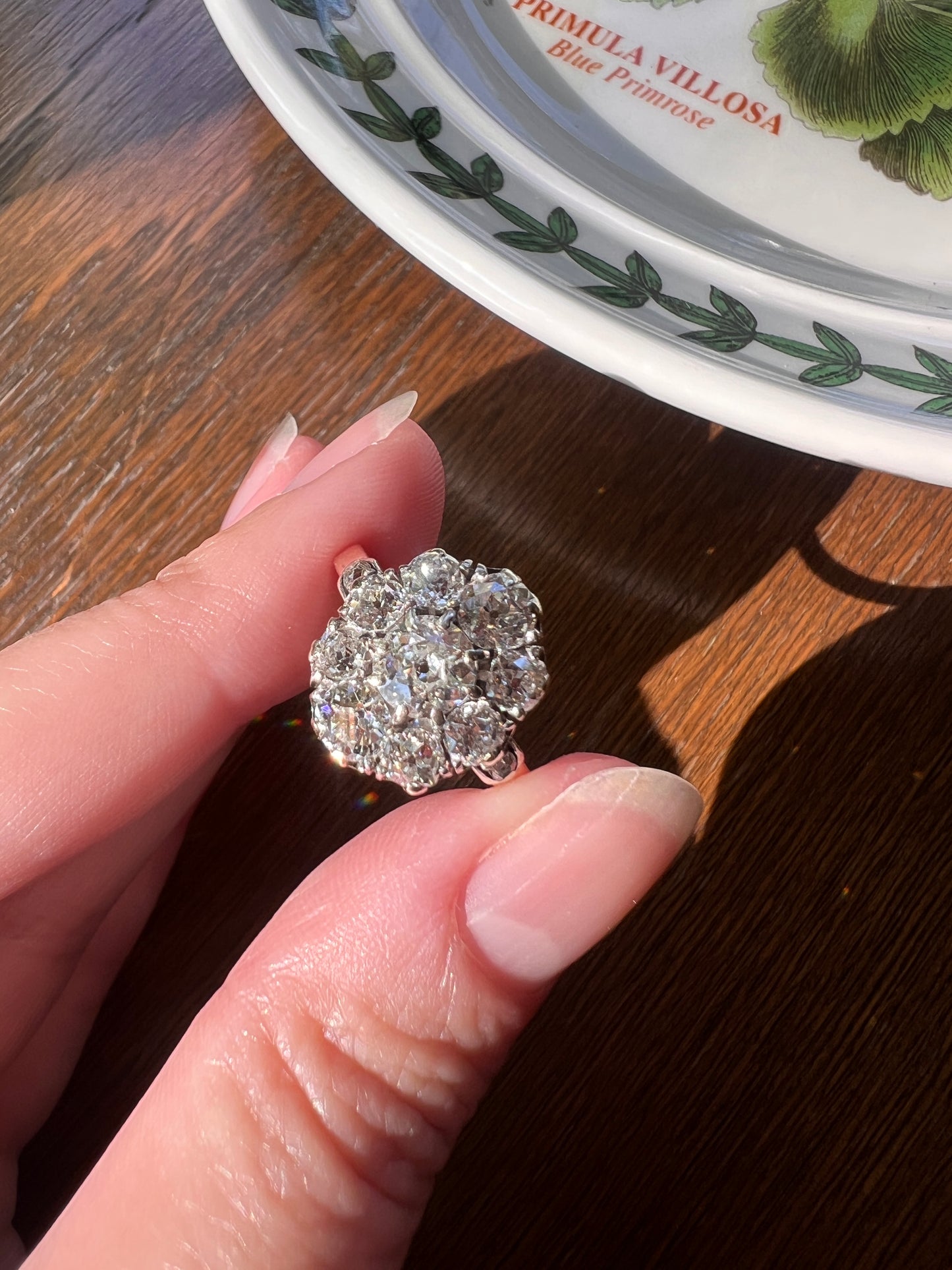 My Best ANTIQUE 2.15 Carat 11 Old Mine Cut DIAMOND Daisy Cluster Ring 18k Rose Gold & PLATiNUM Belle Epoque Oval