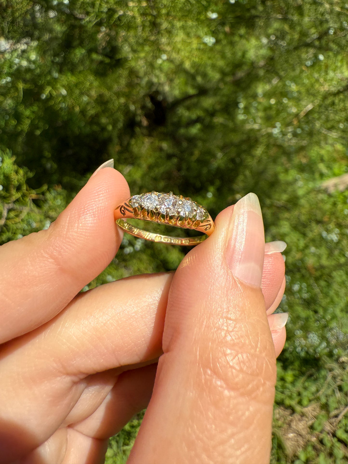 DATED April 17, 1904 Antique 2/3 Carat .65 Ctw Five Stone Old Mine Cut Diamond 18k Gold Band