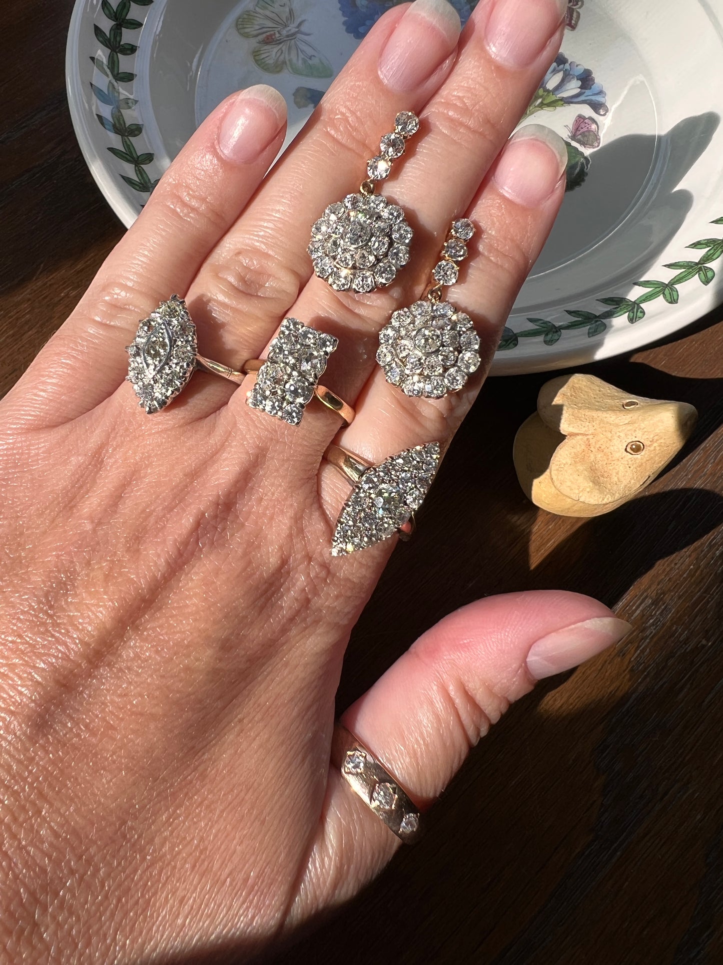 XL Antique 4 1/3 Carat Old Mine DIAMOND Cluster Dangle Earrings 18k Gold ViCTORIAN Bullseye Halo Drops