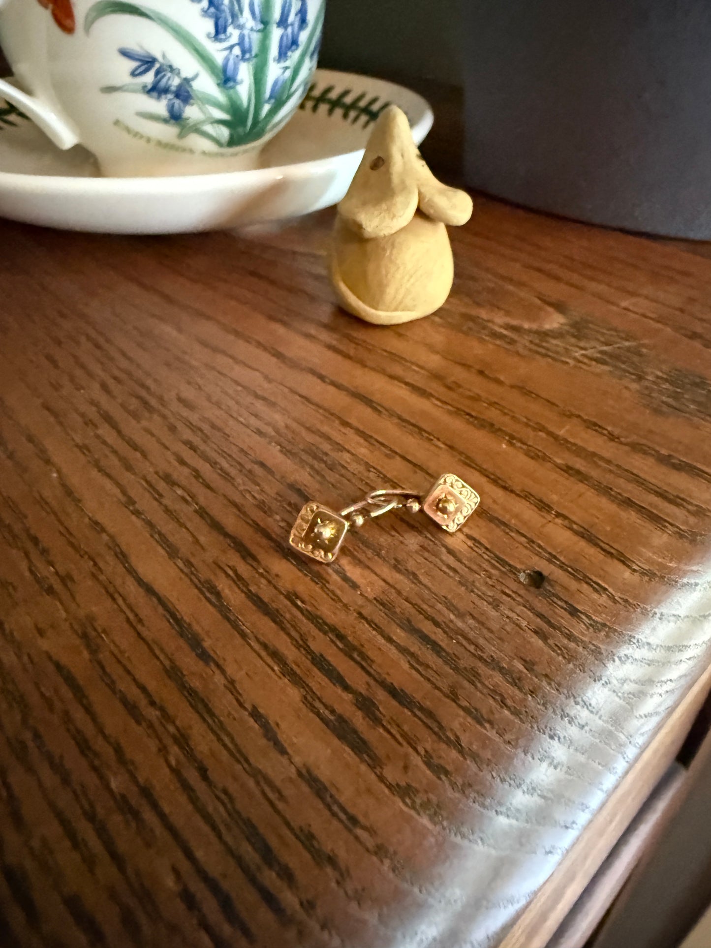 Dormeuse Dangle Earrings French ANTIQUE " FIX " Brand Rose Gold Fill Ball Rivet Bead Geometric