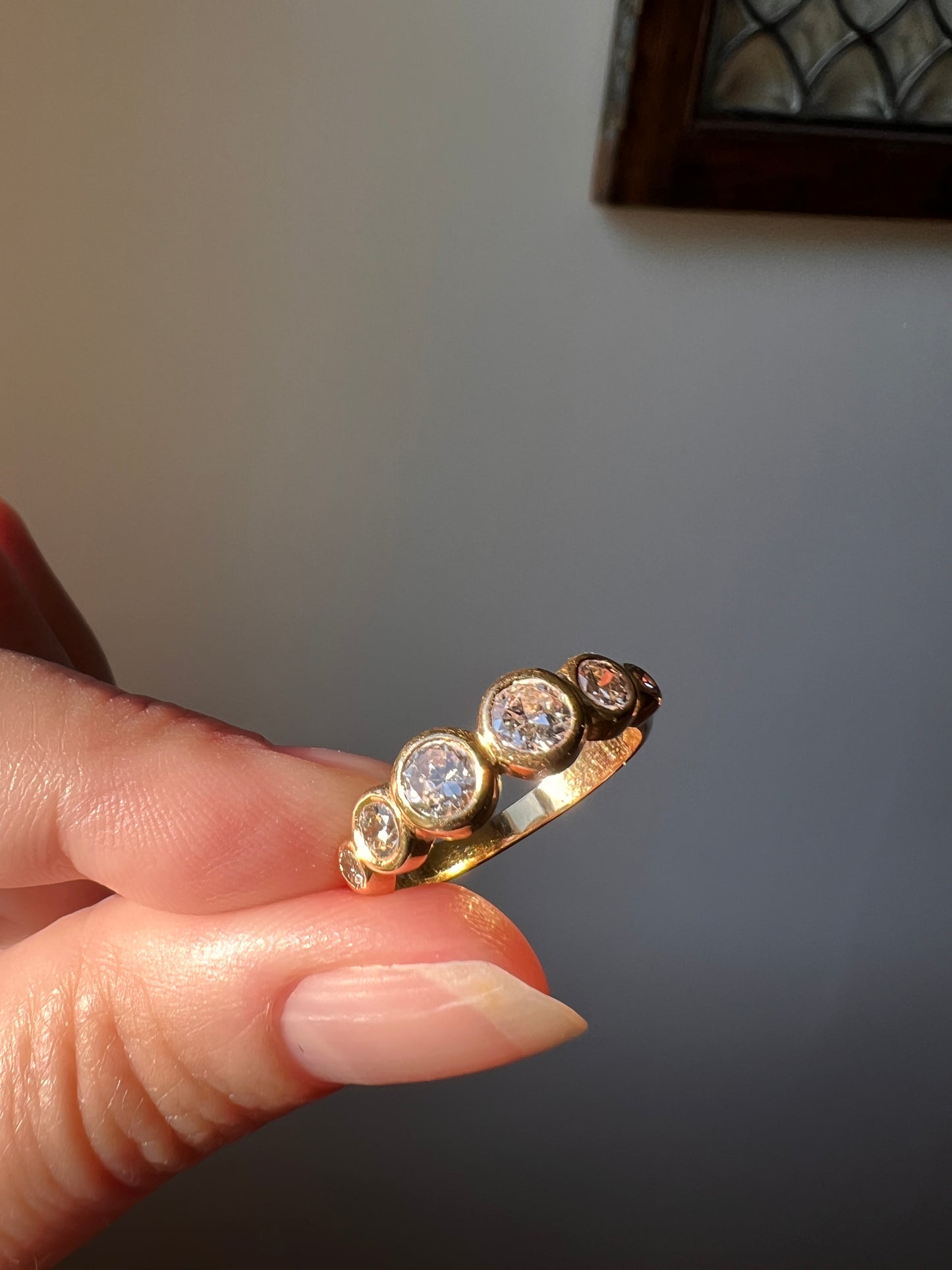 Unique SIX Stone .84 Carat Old European Transitional Cut DIAMOND Set Band Stacker Ring 18k Gold French Vintage