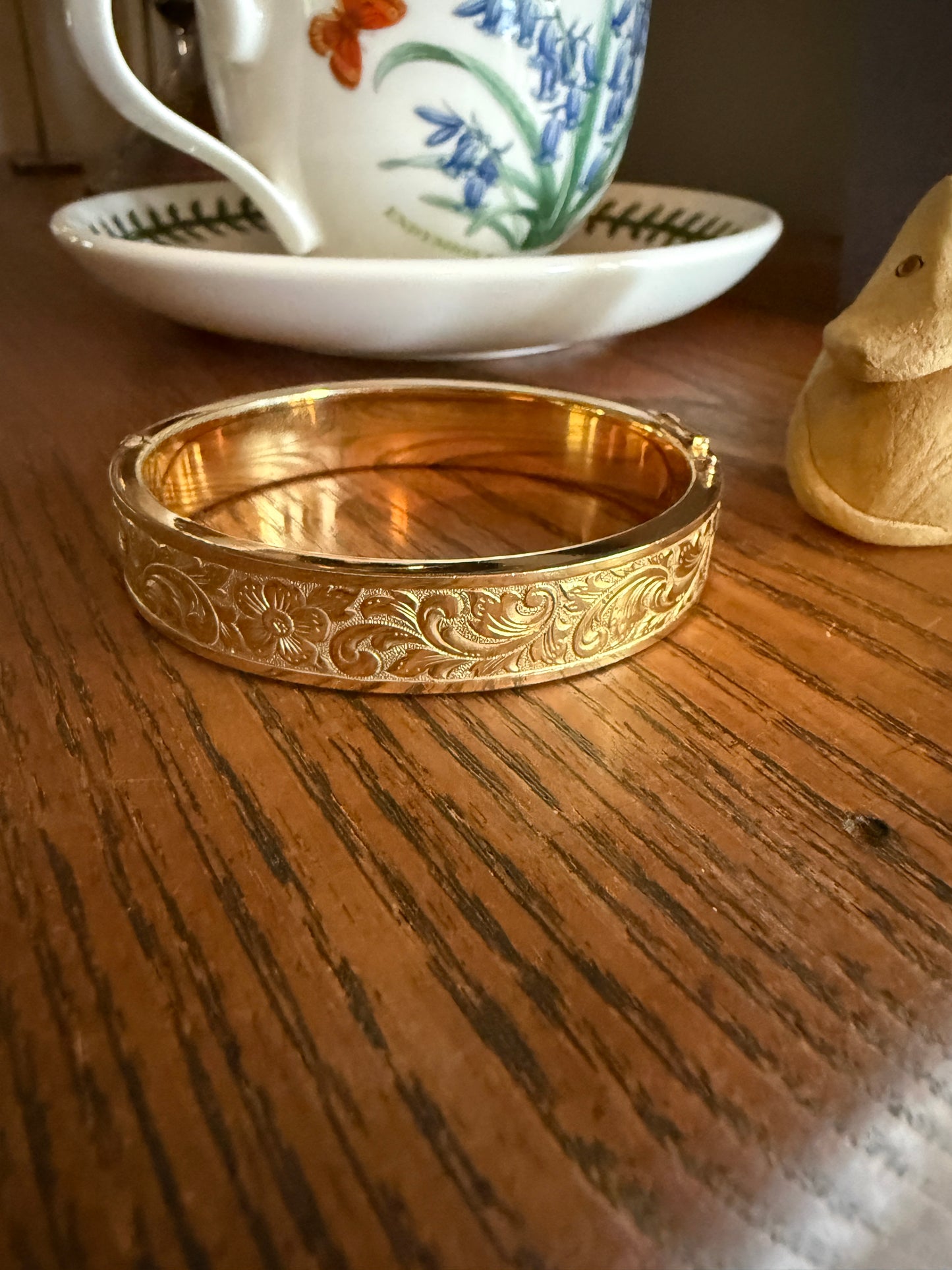 French Vintage to Antique FLORAL Gold Filled Bracelet Hinged Bangle