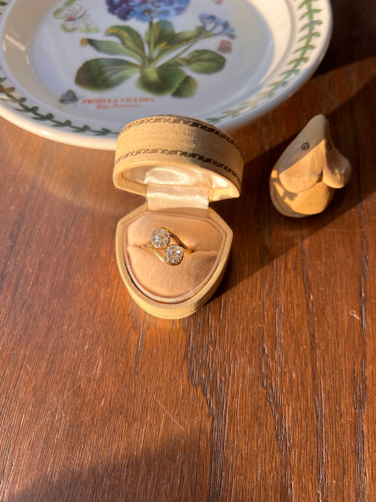 Toi et Moi 1.7 CARAT Old Mine Cut DIAMOND Chunky Two Stone Antique Ring French 18k Gold Angled Swirl Band Stacker Romantic Gift OMC 1.7Ctw