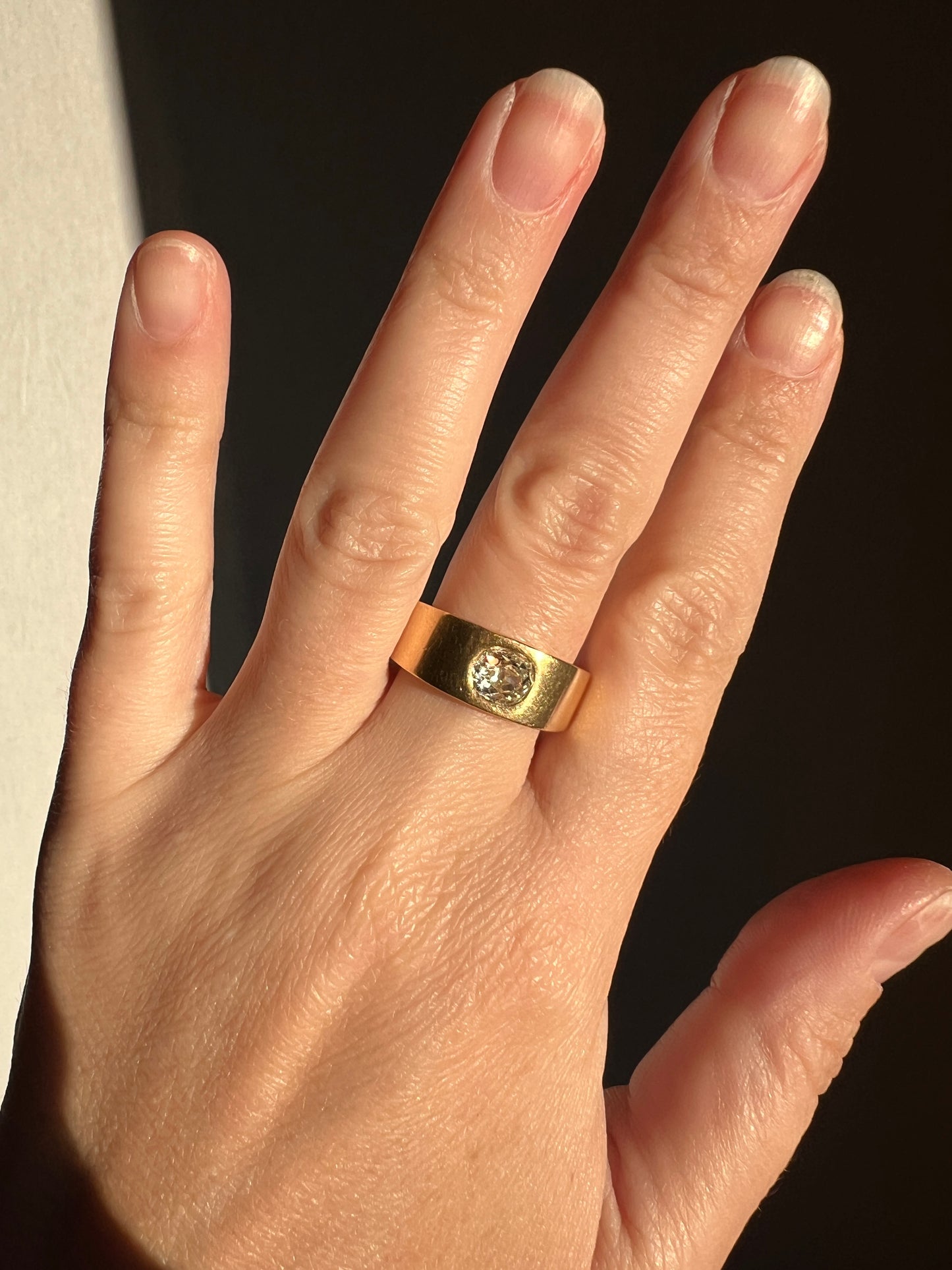 HEAVY .8 Carat Antique Eye Clean Old Mine Cut DIAMOND French Vintage 13g 18k Gold Gypsy Band Ring Solitaire Gift Stacker Chunky Unisex Man
