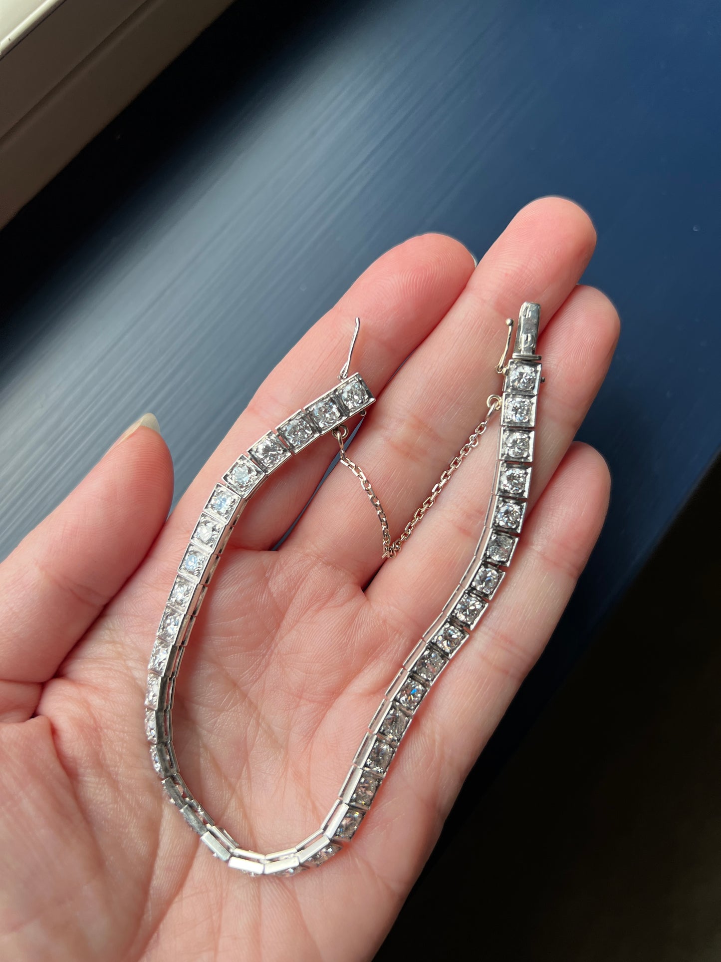 Antique 9.5 CARAT 35 Old European & Mine Cut DIAMOND Line Riviera Tennis Bracelet Platinum French Square Bezel Rivere Wriststack 9.5Ctw OmC