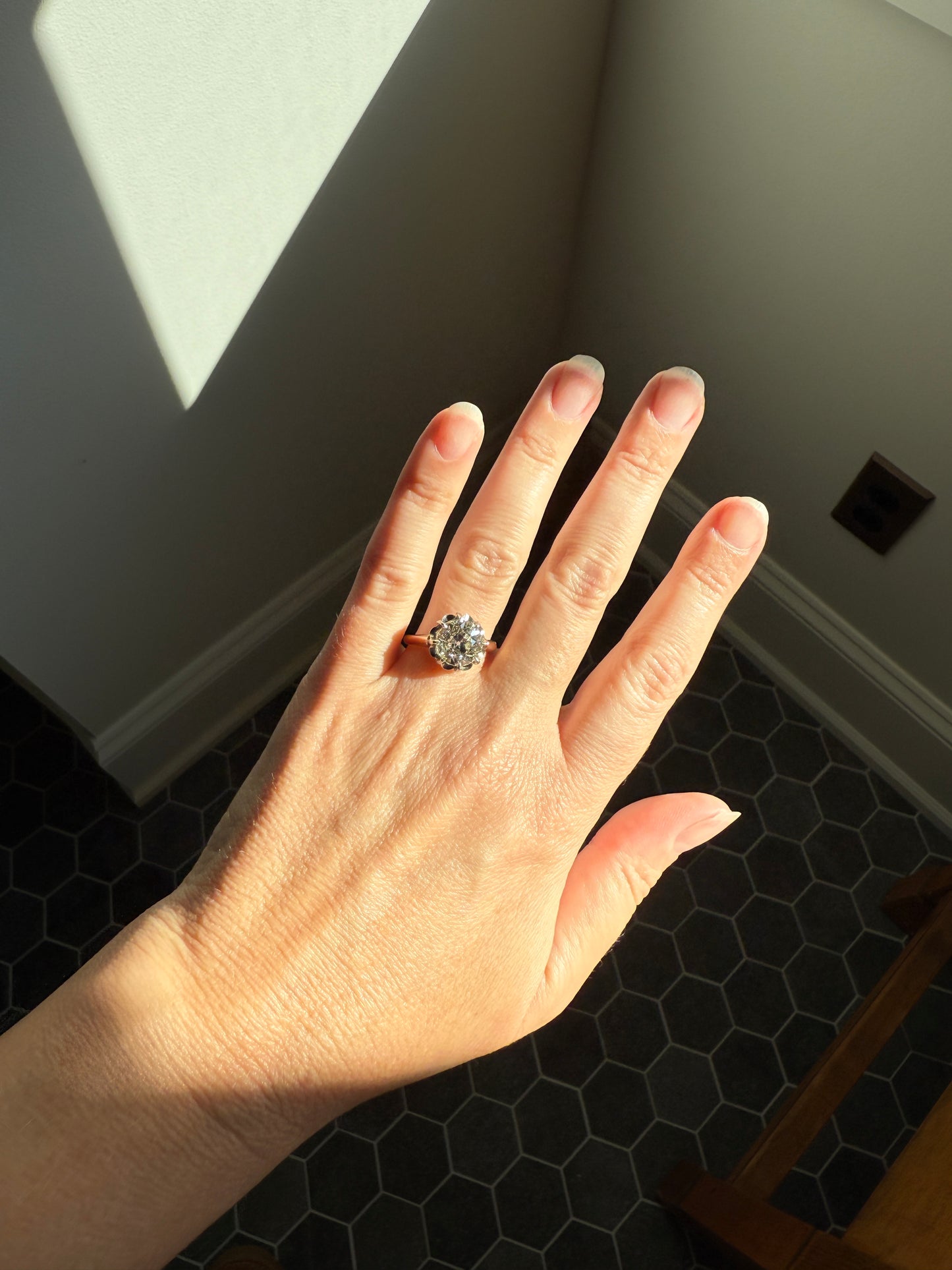 Special French Original Antique 3.5 CARAT Old European Cut DIAMOND Eye Clean Solitaire Engagement Ring 18k Rosy Gold Platinum Fiery OEC