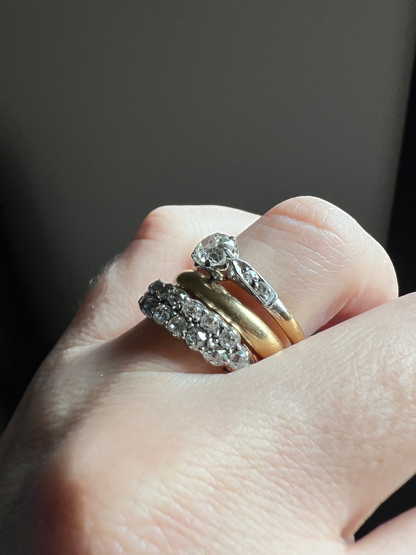 Antique 1.25 Carat Chunky Old Mine Cut DIAMOND Victorian 14k Gold Silver Double Row Ring Collet Set Band Romantic Gift Stacker 1.25ctw OMC