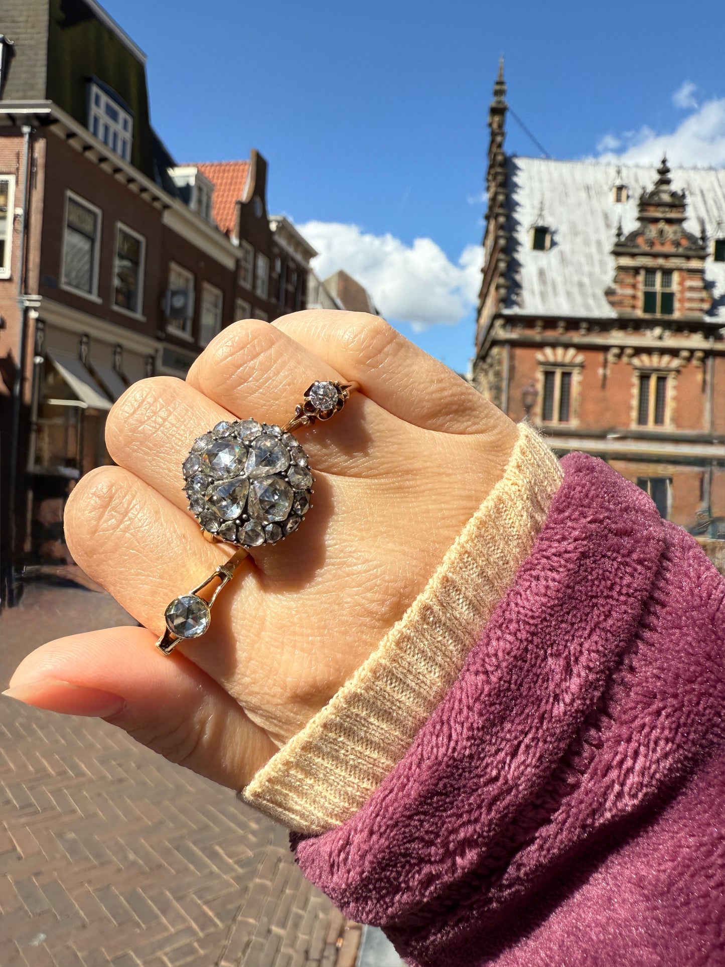 Stunning Antique 6 Carat Scale Dutch Rose Cut DIAMOND 14k Gold Silver Cluster Chunky Pear Stacker Rare Bauble