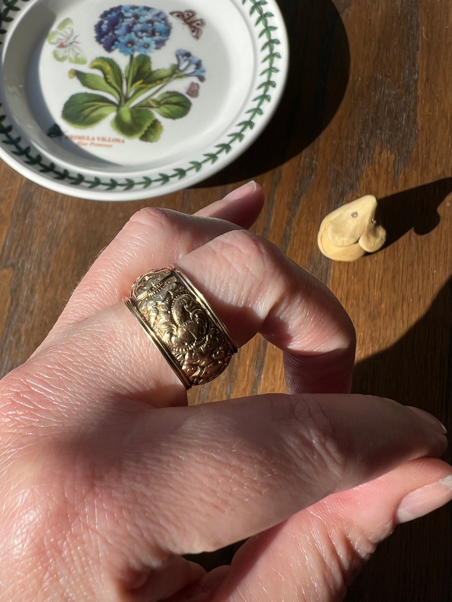 XL Antique FLORAL Embossed French Georgian Victorian Era Eternity Band 11mm Wide Ring 18k Gold Wedding Stacker