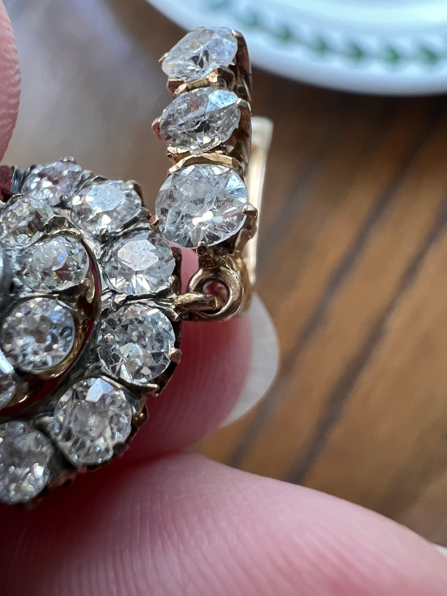 XL Antique 4 1/3 Carat Old Mine DIAMOND Cluster Dangle Earrings 18k Gold ViCTORIAN Bullseye Halo Drops