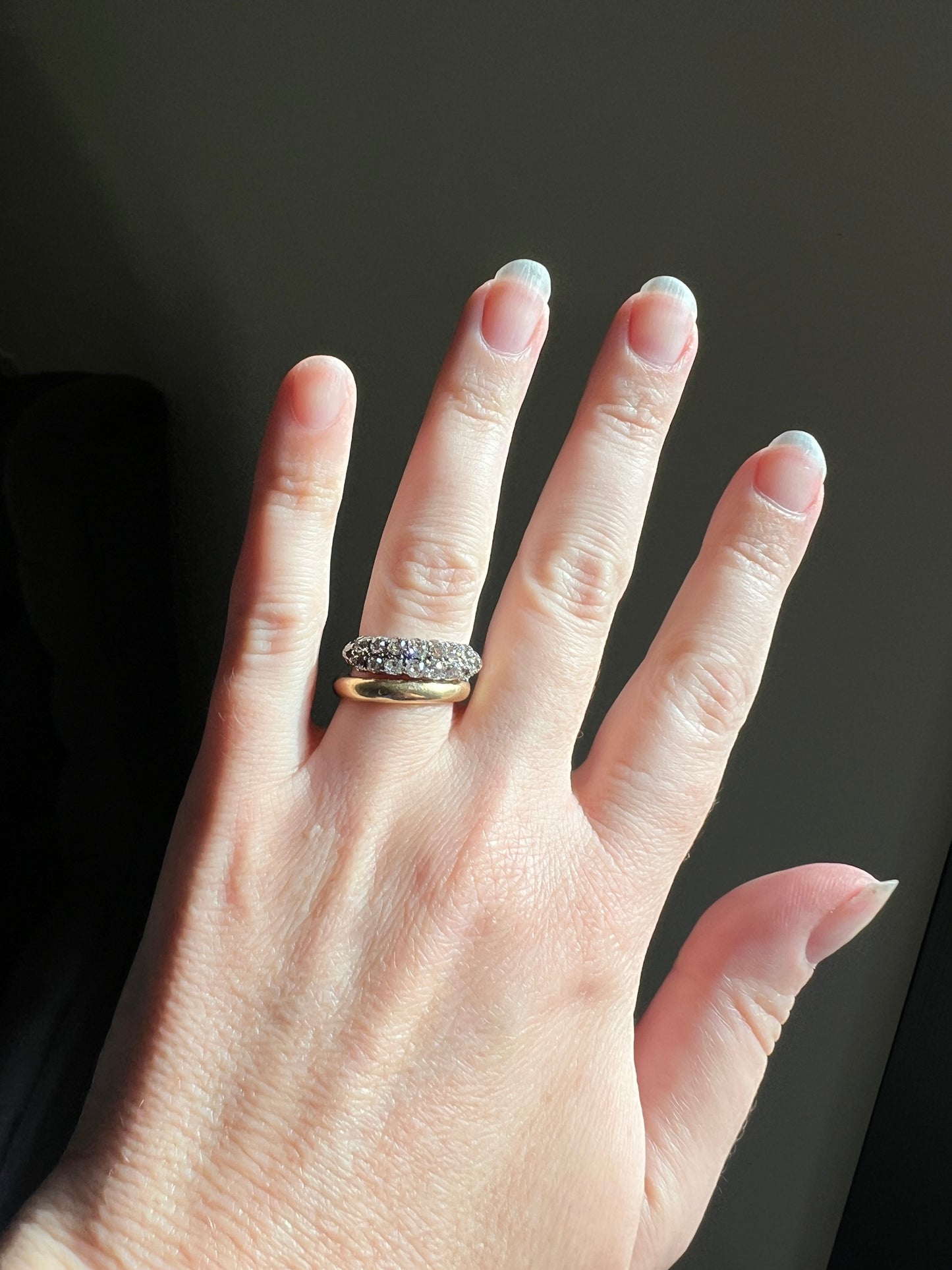 Antique 1.25 Carat Chunky Old Mine Cut DIAMOND Victorian 14k Gold Silver Double Row Ring Collet Set Band Romantic Gift Stacker 1.25ctw OMC