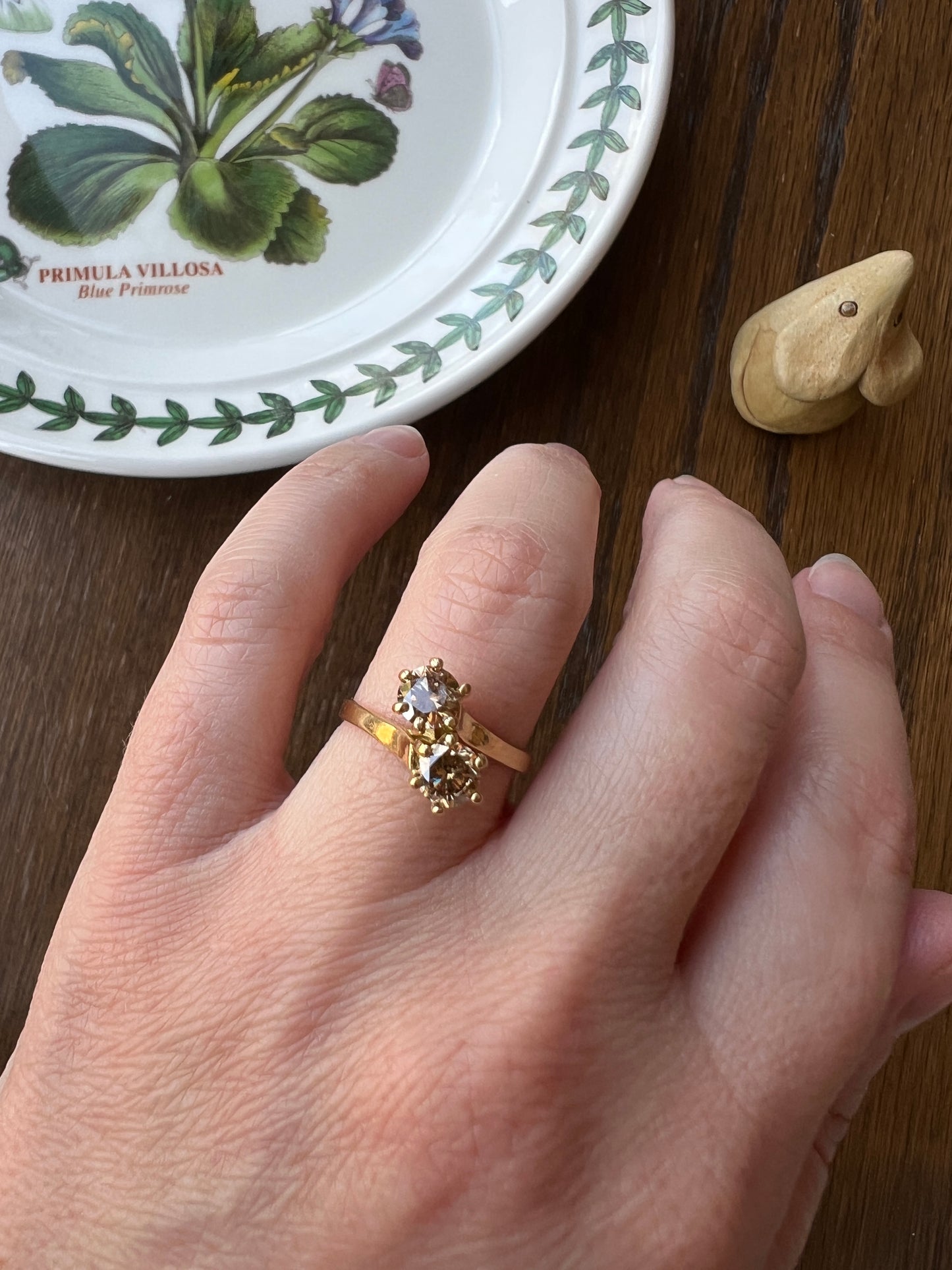 Fancy BROWN 1 Carat Tdw Transitional Cut DIAMOND Toi et Moi Ring 18k Gold Tall Champagne Cognac Stacker French Romantic Gift