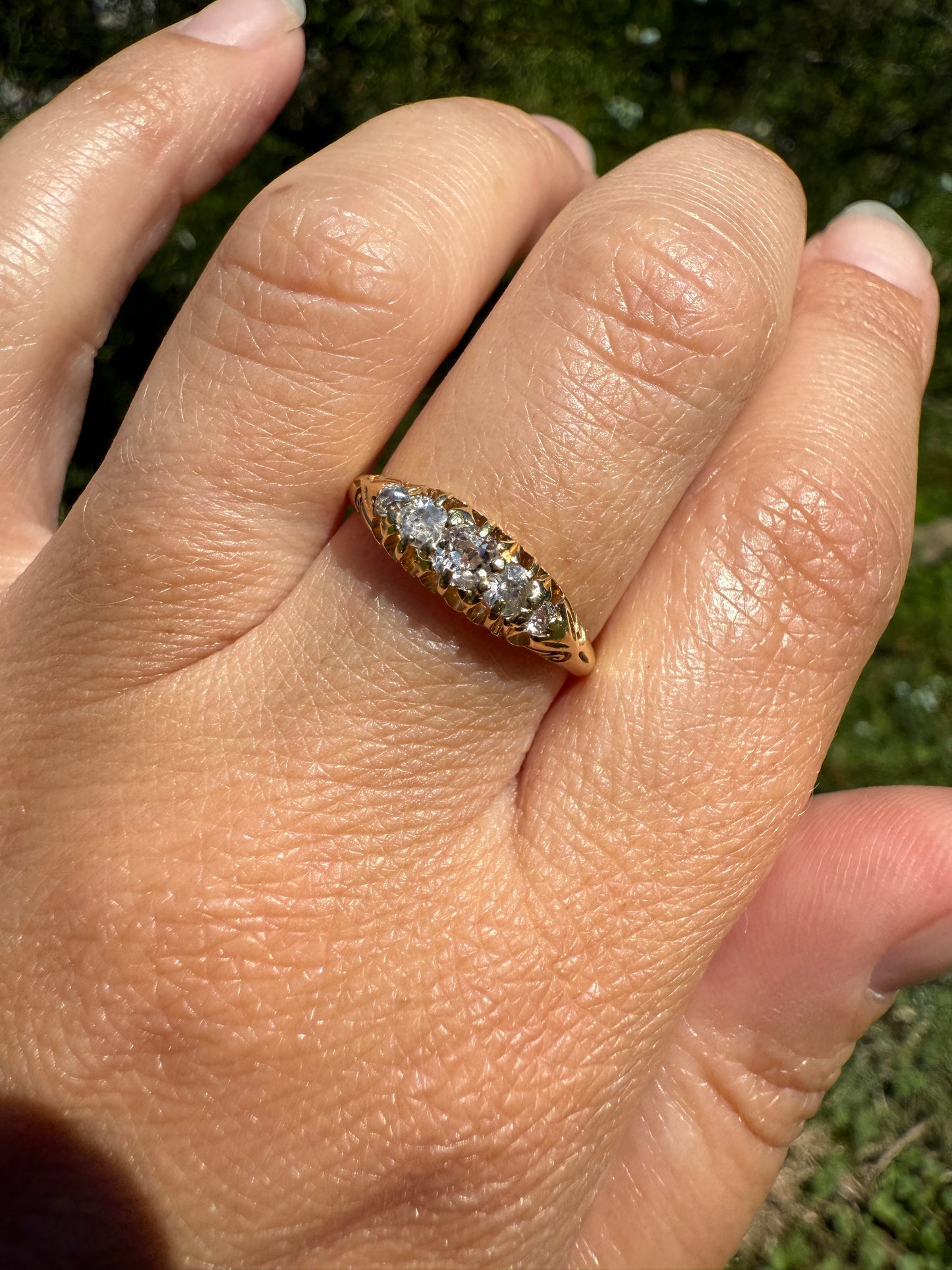 DATED April 17, 1904 Antique 2/3 Carat .65 Ctw Five Stone Old Mine Cut Diamond 18k Gold Band