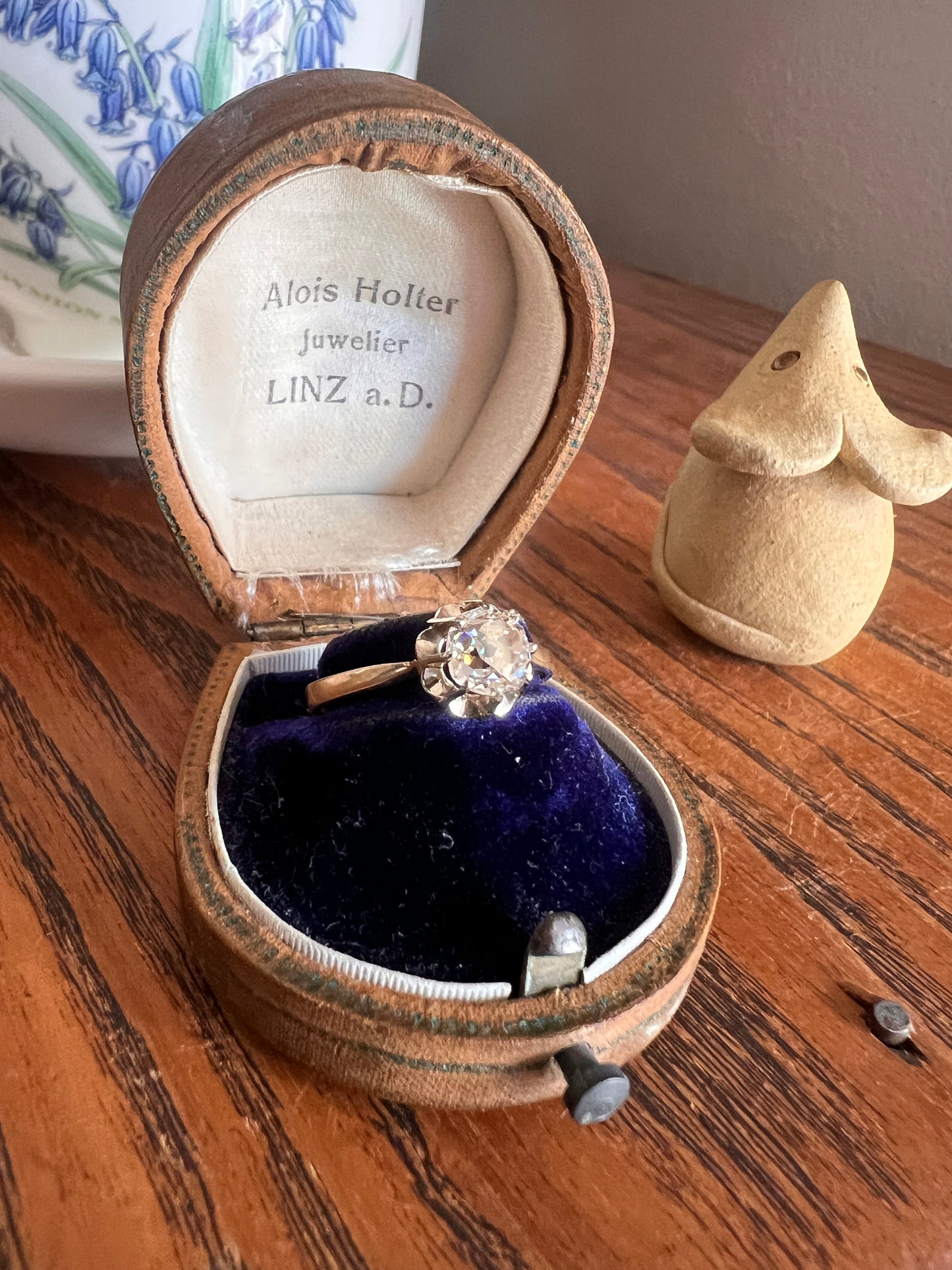 Old Mine Cut DIAMOND Solitaire Ring .9 Carat Eye Clean French Edwardian Antique Engagement Ring 18k Gold Illusion