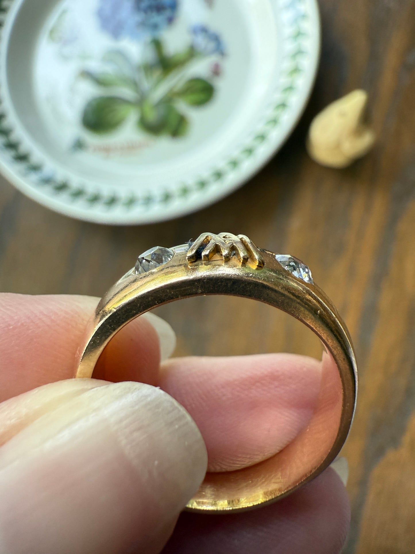 Heavy AM W Old Mine Cut Diamond Gypsy Ring 9.3g 18k Gold Band Solid Chunky Figural Initial Monogram Ring Stacker Man Or Unisex .4 Carat OMC