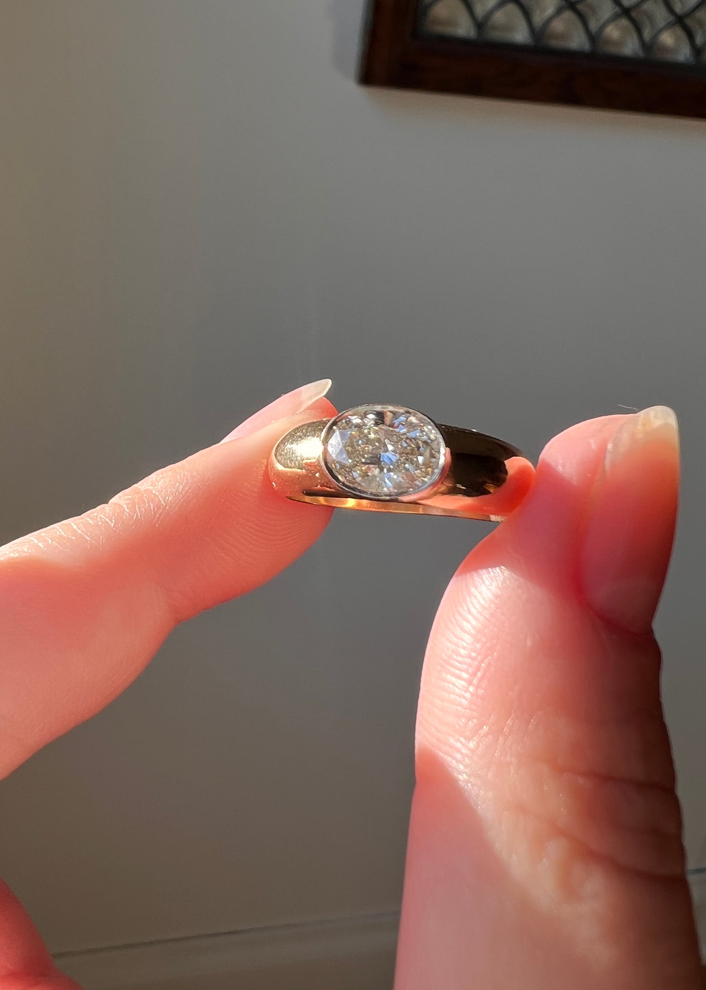 OVAL Vintage 1.02 Carat DIAMOND Gypsy Ring Chunky Wide Band East West Bezel Set 4.95g 18k Gold