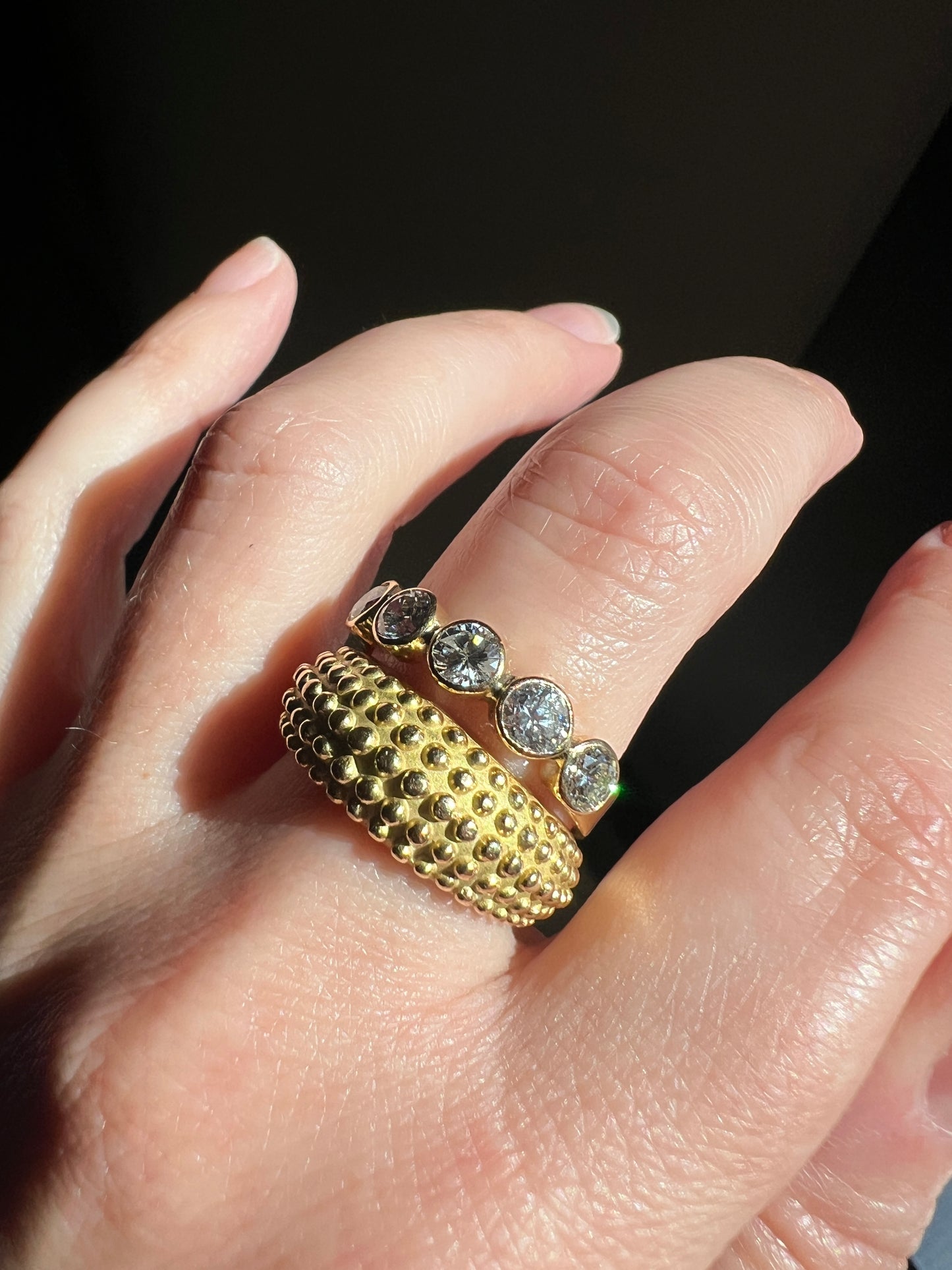 Vintage 1.35 Carat DIAMOND Uniform Five Stone Band Stacker Ring 18k Gold French Wedding Circular Bezel Set Half Hoop