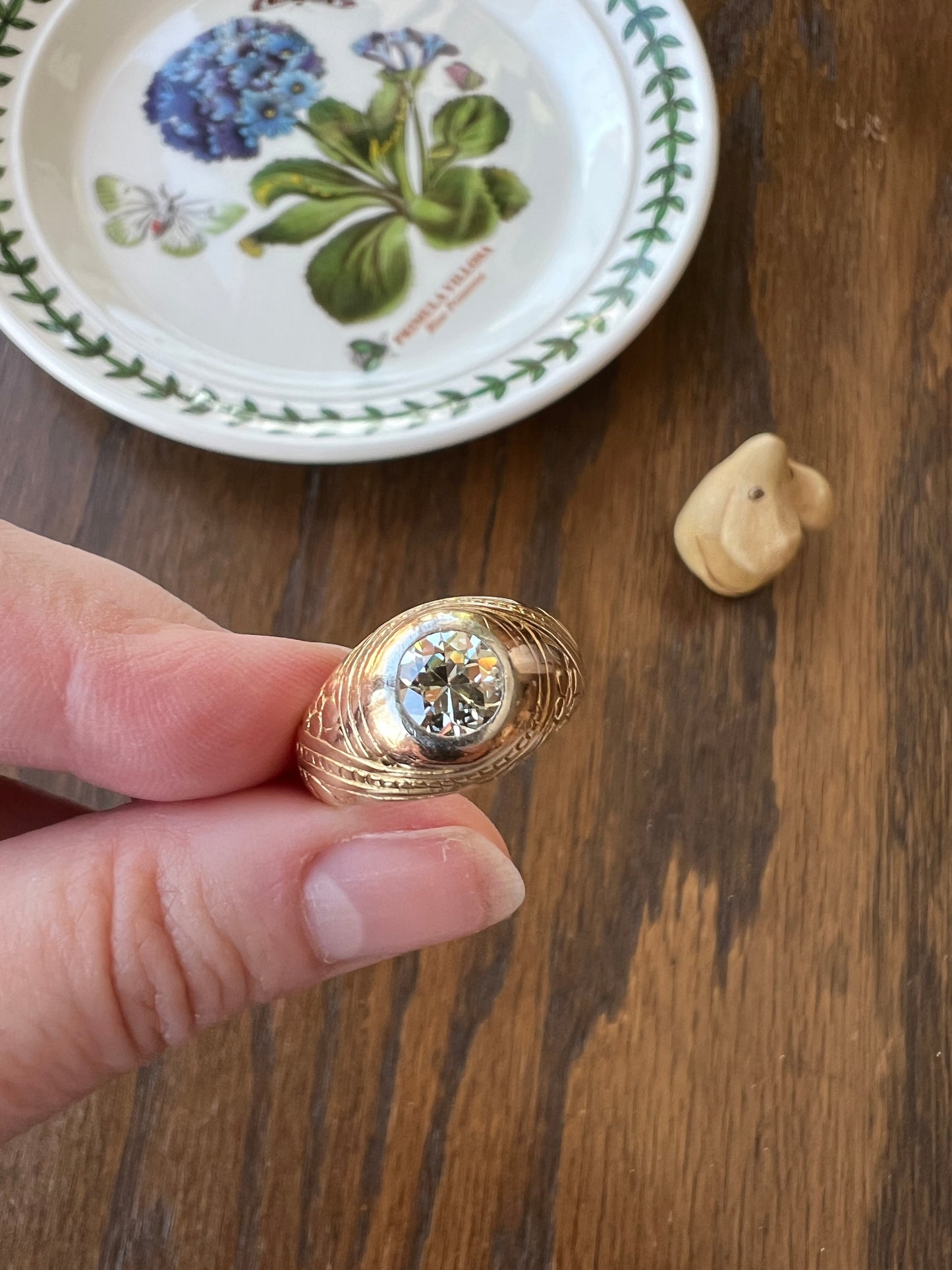 HEAVY 1.2 Carat Transitional Cut DIAMOND French Vintage 12g 18k Gold Forget Me Not Floral Gypsy Band Ring Chunky Unisex