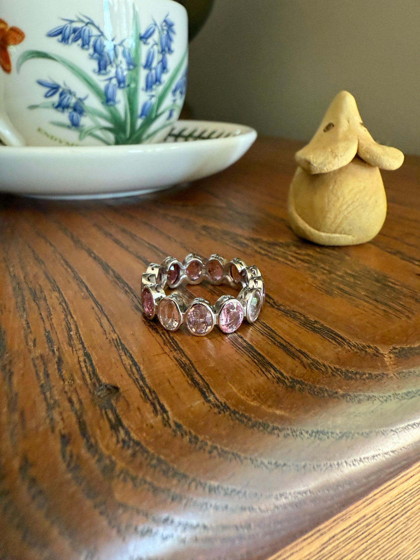 PINK TOURMALINE 5 Carats Natural French Vintage ETERNITY Ring 14k White Gold Wide Band Oval Pale Dusty Rose Light Dark Hue Chunky Stacker