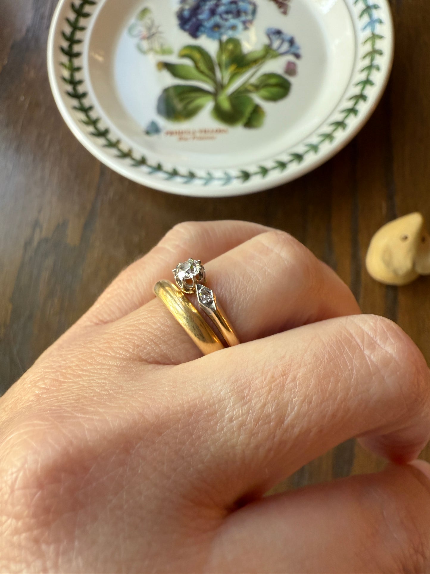Classic Antique .3 Carat Old Mine Cut Diamond Solitaire & Accents 18k Gold French Victorian Engagement Ring Band