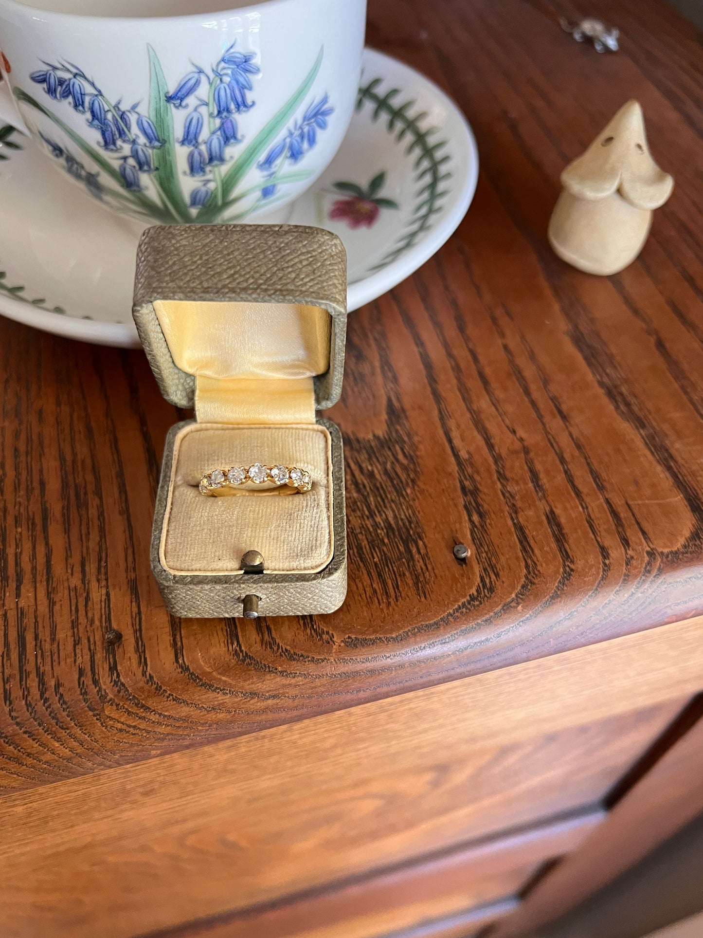 French Antique 18k Gold 1 CARAT Nine Stone Old Mine Cut DIAMOND Ring Skinny Half Hoop Wedding Band
