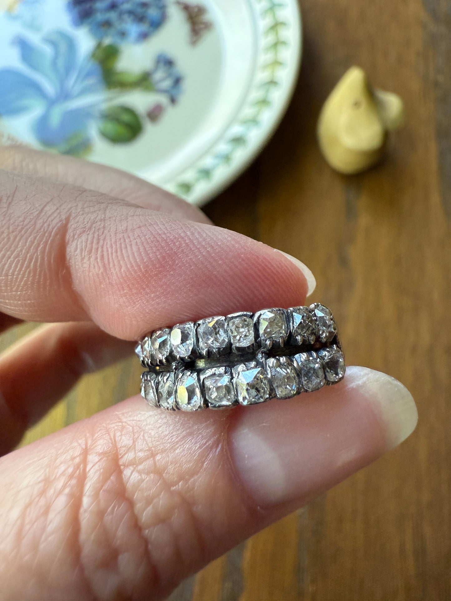 Antique 1.25 Carat Chunky Old Mine Cut DIAMOND Georgian 10k Gold Half Hoop Cigar Band Double Row Ring