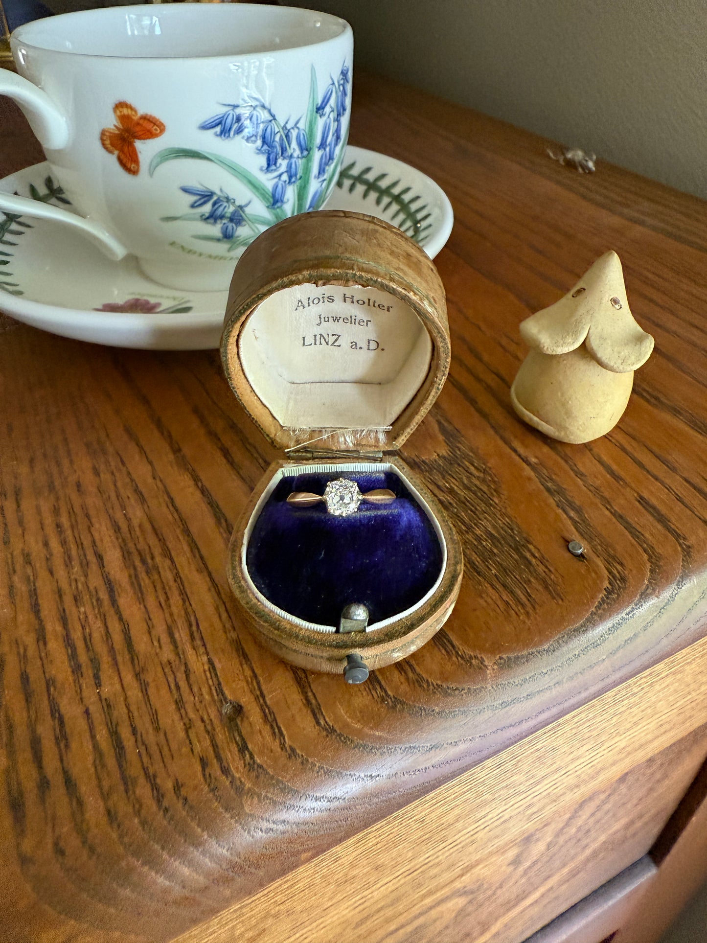 Antique Eye Clean .65 Carat Elongated Old Mine Cut DIAMOND French Solitaire Engagement Ring Stacker 18k Gold Wedding Prong Set OMC Gift