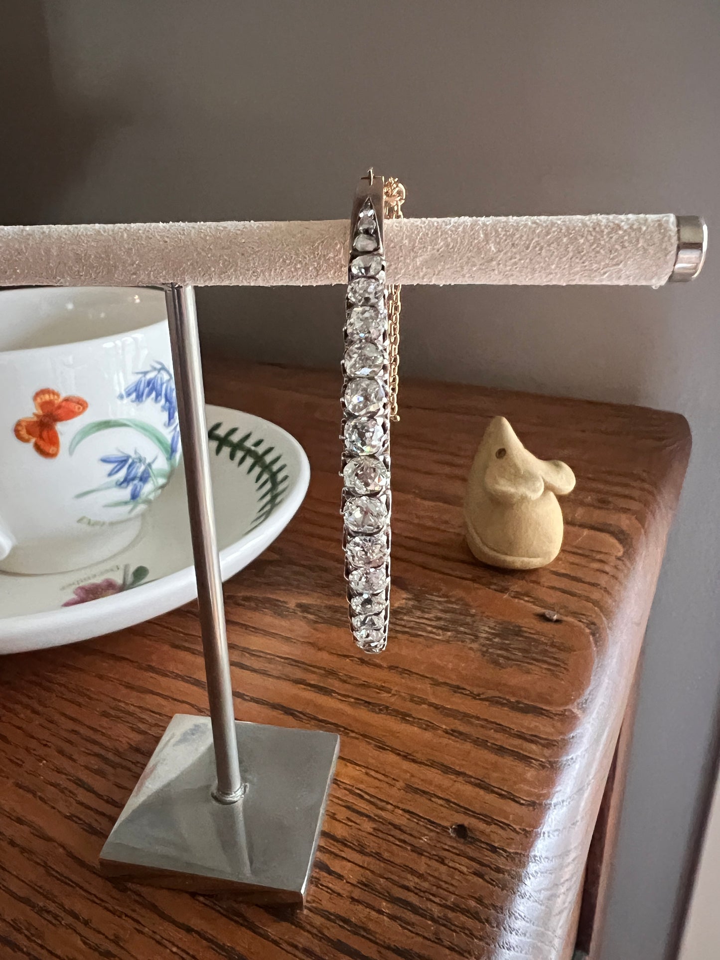 Antique 4.35 CARAT Old Mine Cut DIAMOND Encrusted Hinged Bangle Line Bracelet 18k Gold Victorian Wriststack